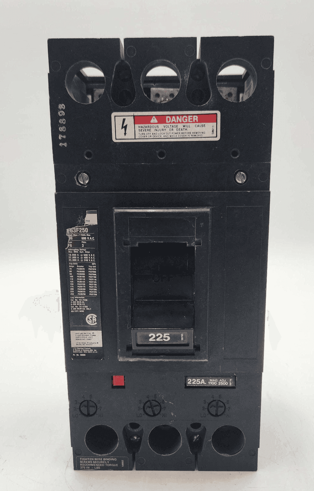 Siemens F63F250 Circuit Breaker 225A 600V 3P