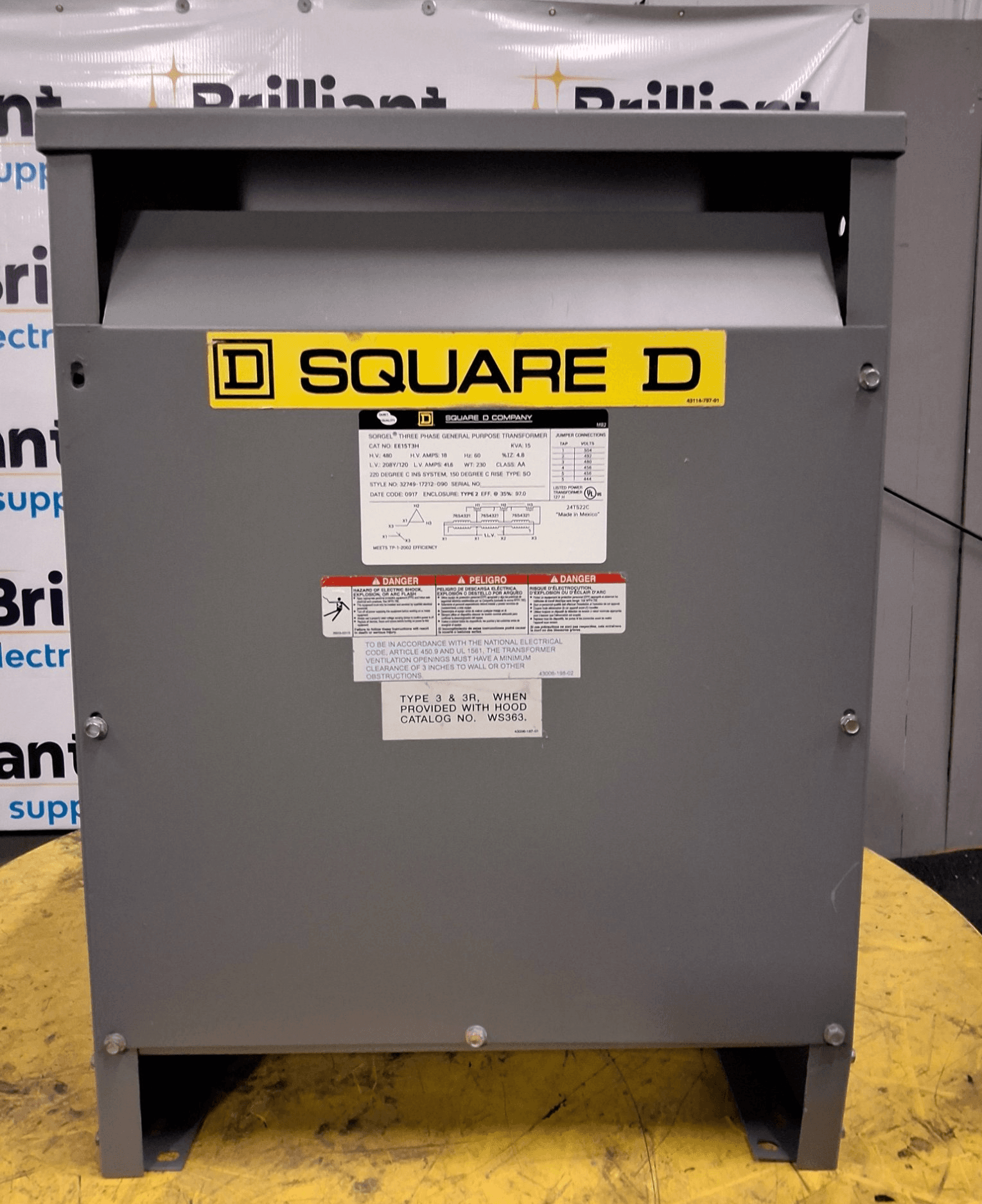 Square D EE15T3H 15kVA 480V/208-120V 3PH NEMA 2 Dry Type Transformer – image 1