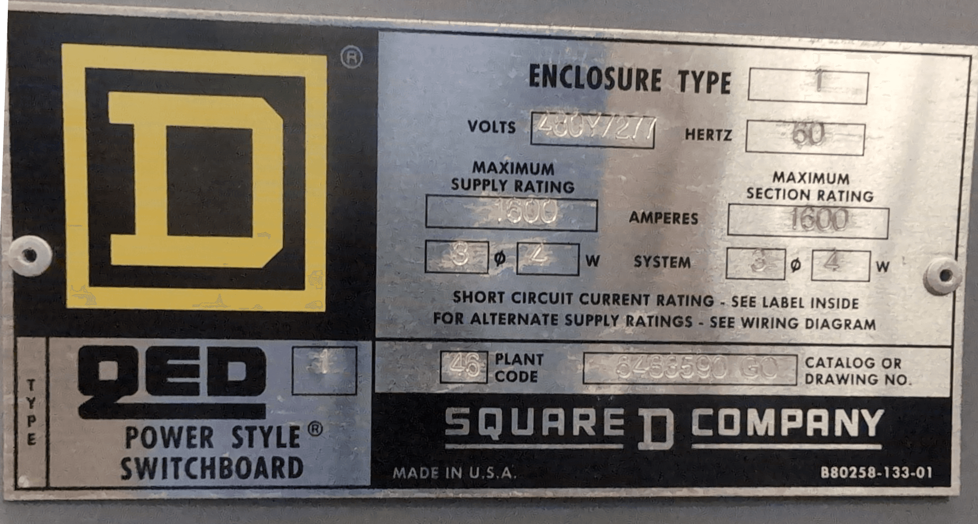 Square D QED Switchboard 1600A 480Y/277V 3PH 4W NEMA 1 – image 1