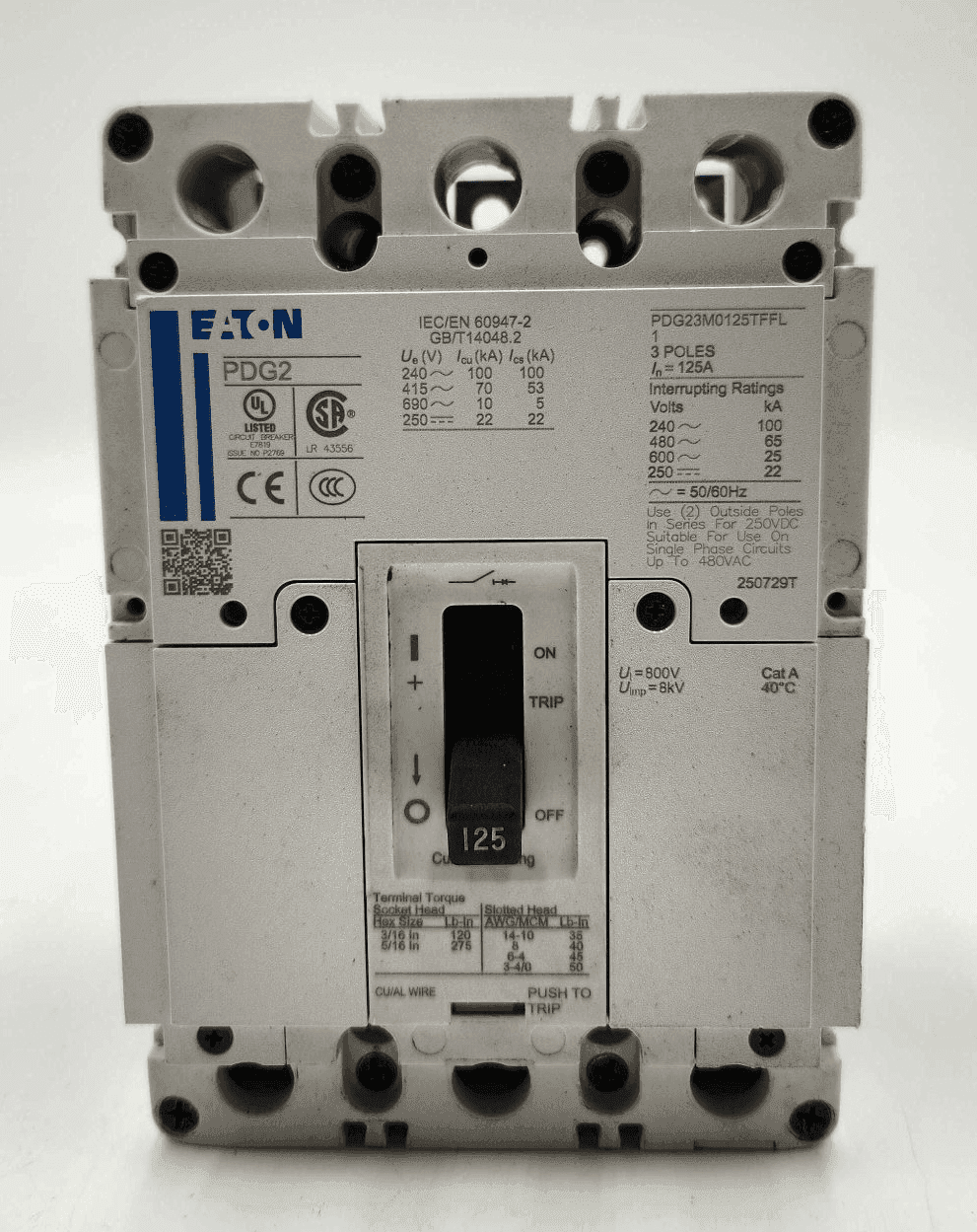 Eaton PDG23M0125TFFL Circuit Breaker 125A 600V 3P
