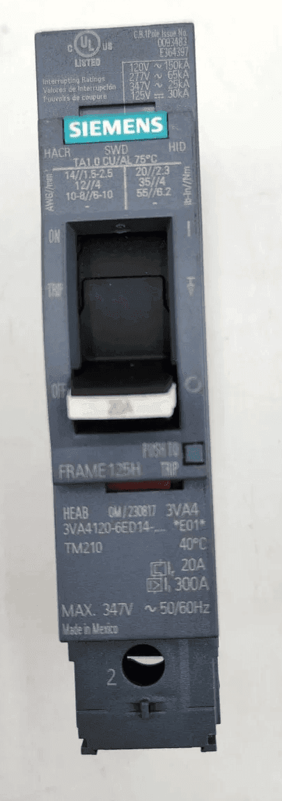 Siemens 3VA4120-6ED14-0AA0 Circuit Breaker 20A 1P 347V