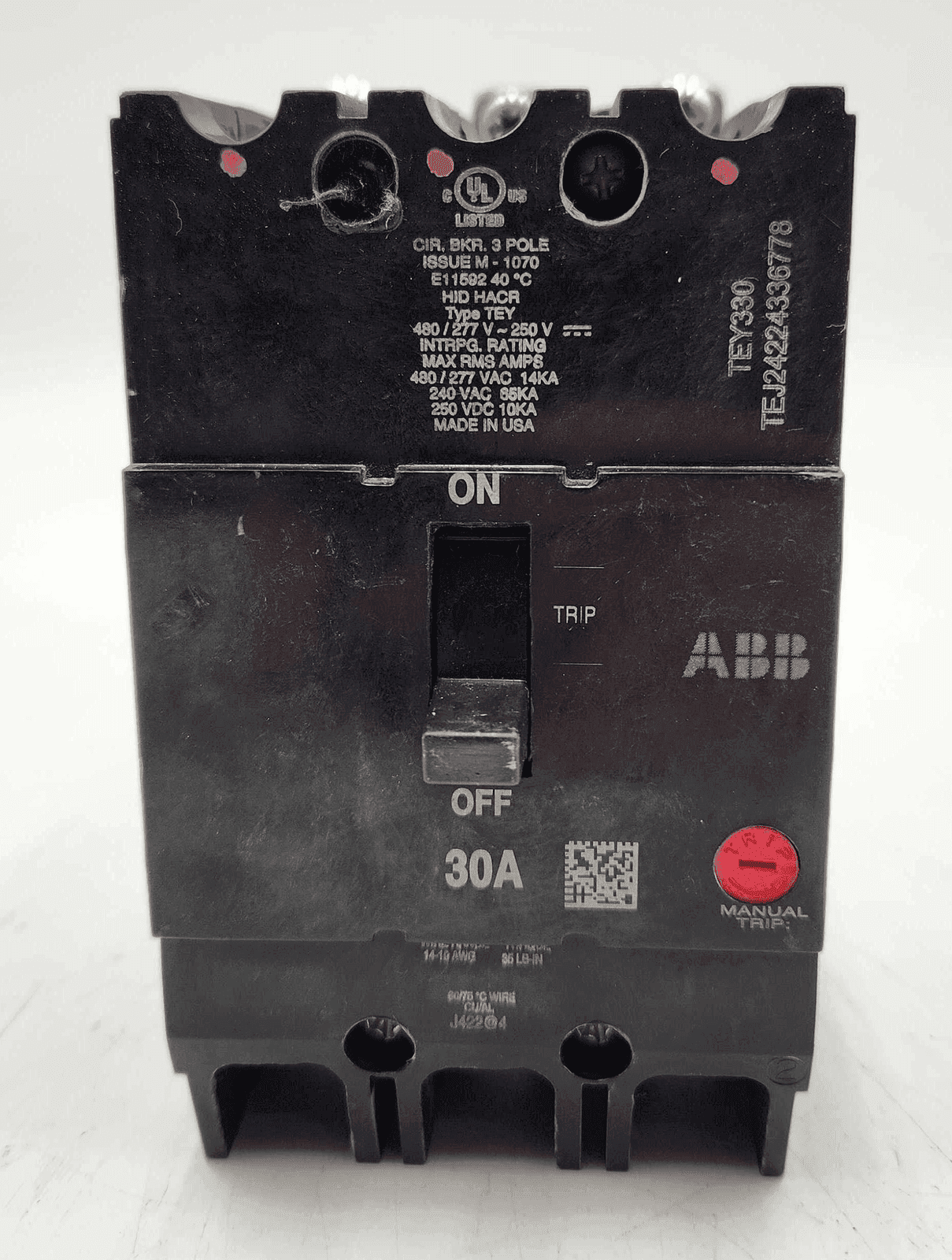 ABB TEY330 Circuit Breaker 30A 480/277V 3P Bolt On