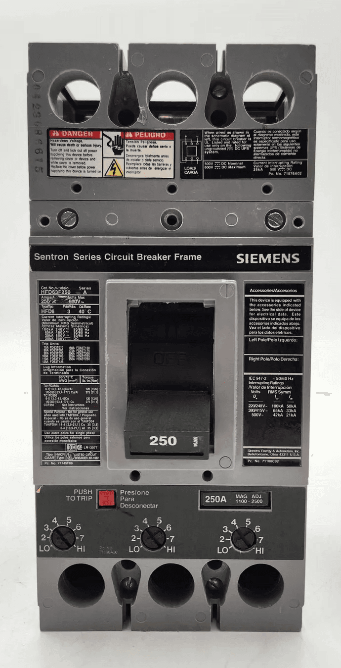 Siemens HFD63F250 Circuit Breaker 250A 600V 3P