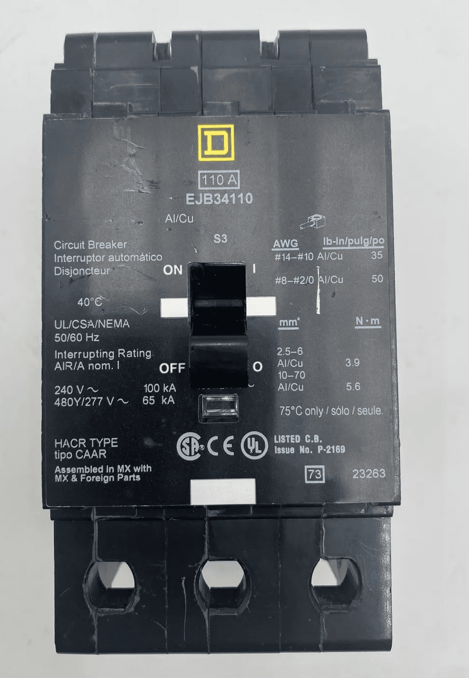 Square D EJB34110 Circuit Breaker 110A 480V 3P