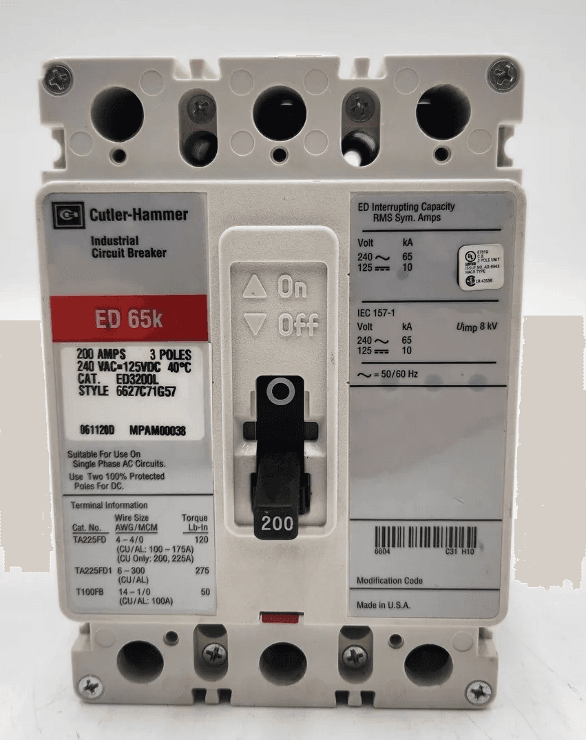 Cutler-Hammer ED3200L Circuit Breaker 200A 240V 3P