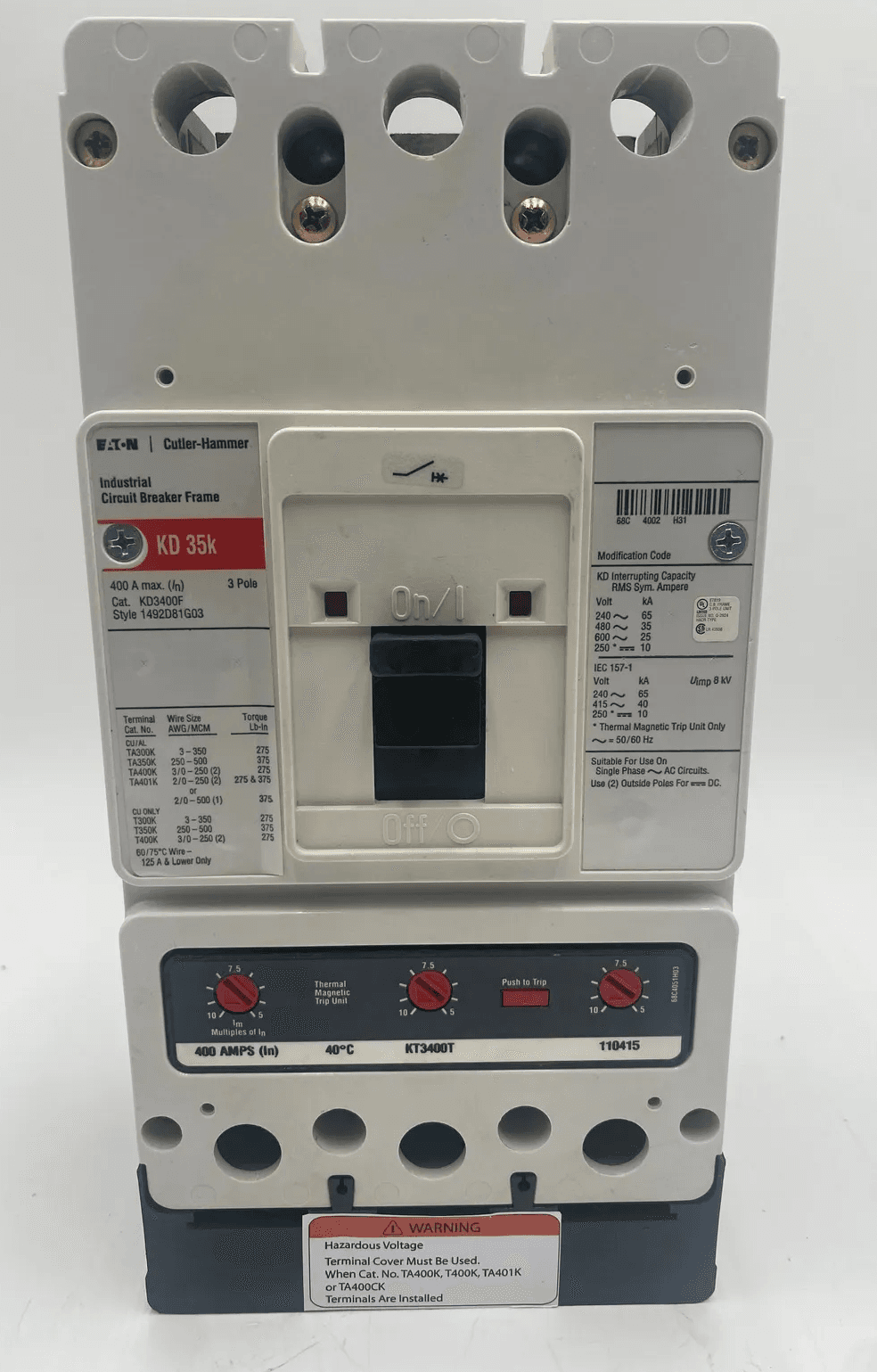 Eaton KD3400 Circuit Breaker 400A 600V 3P
