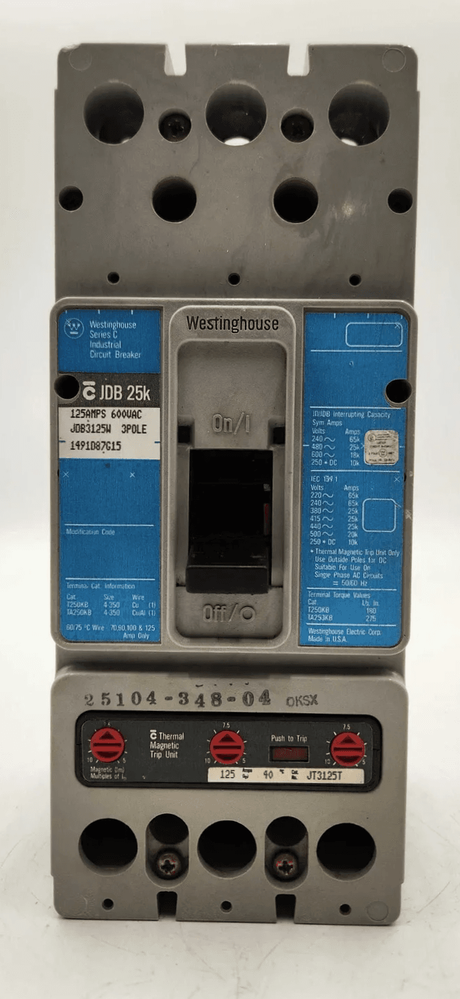 Westinghouse JDB3125 Circuit Breaker 125A 600V 3P with Trip Unit