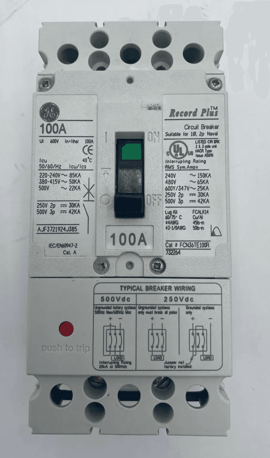GE FCN36TE100R Circuit Breaker 100A 500V 3P