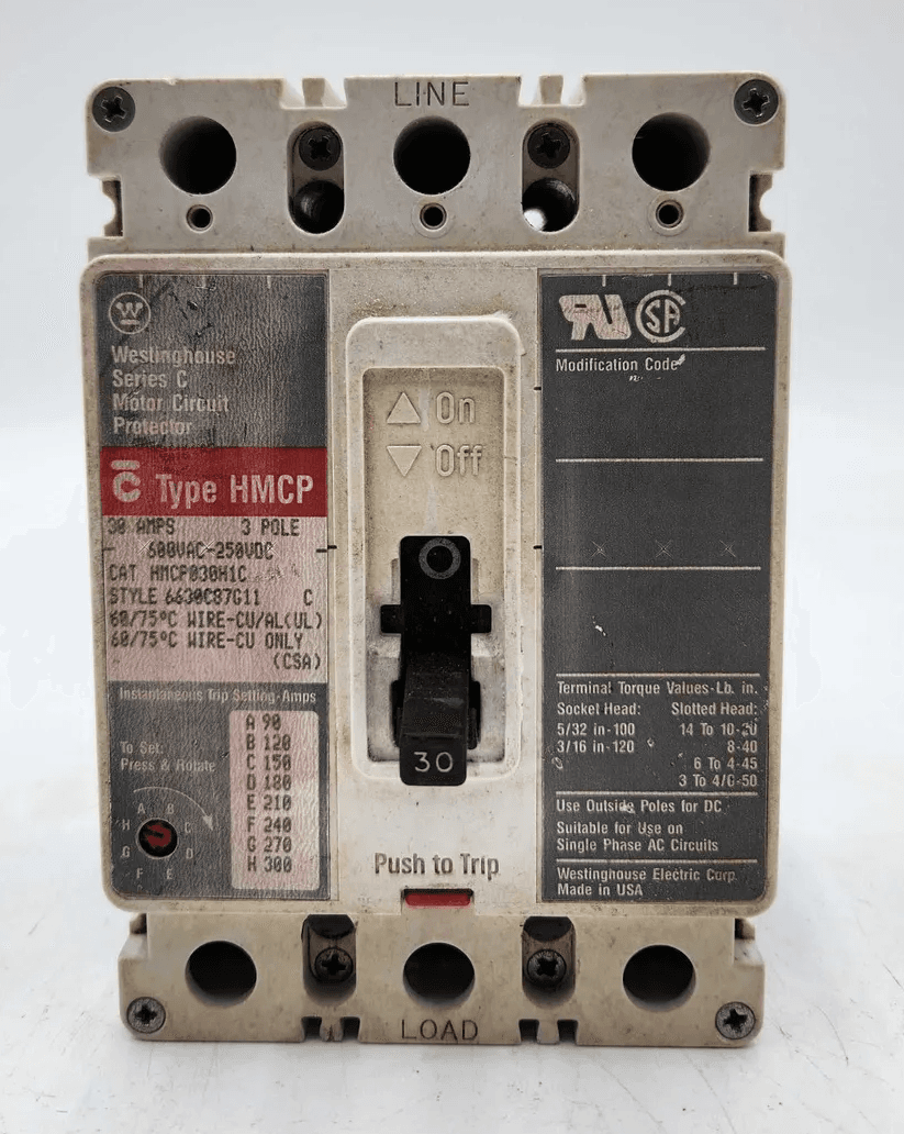 Westinghouse HMCP030H1C Circuit Breaker 30A 600V 3P