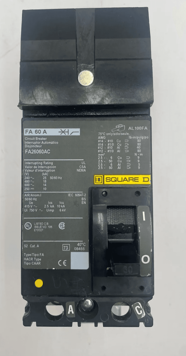 Square D FA26060AC I-Line Circuit Breaker 60A 600V 2 Pole