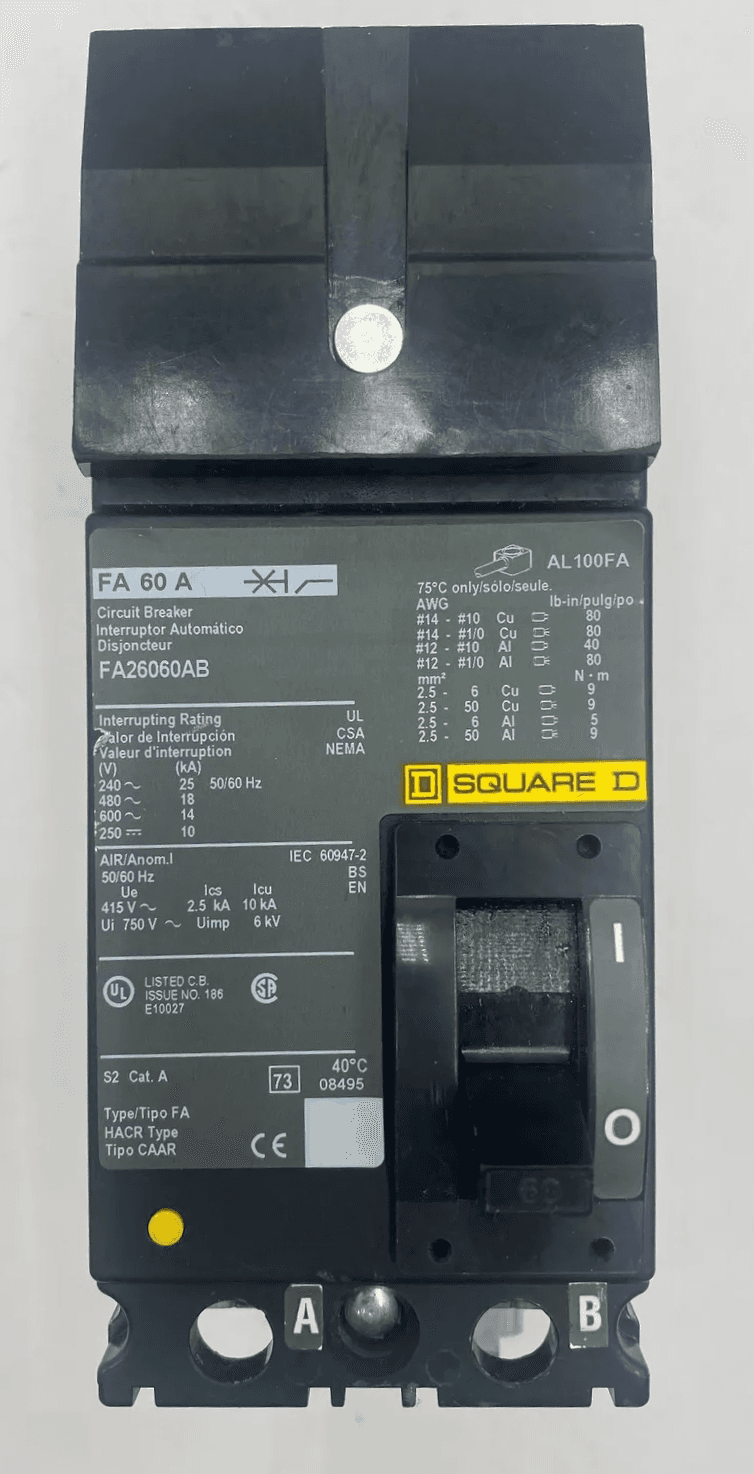 Square D FA26060AB I-Line Circuit Breaker 60A 600V 2 Pole