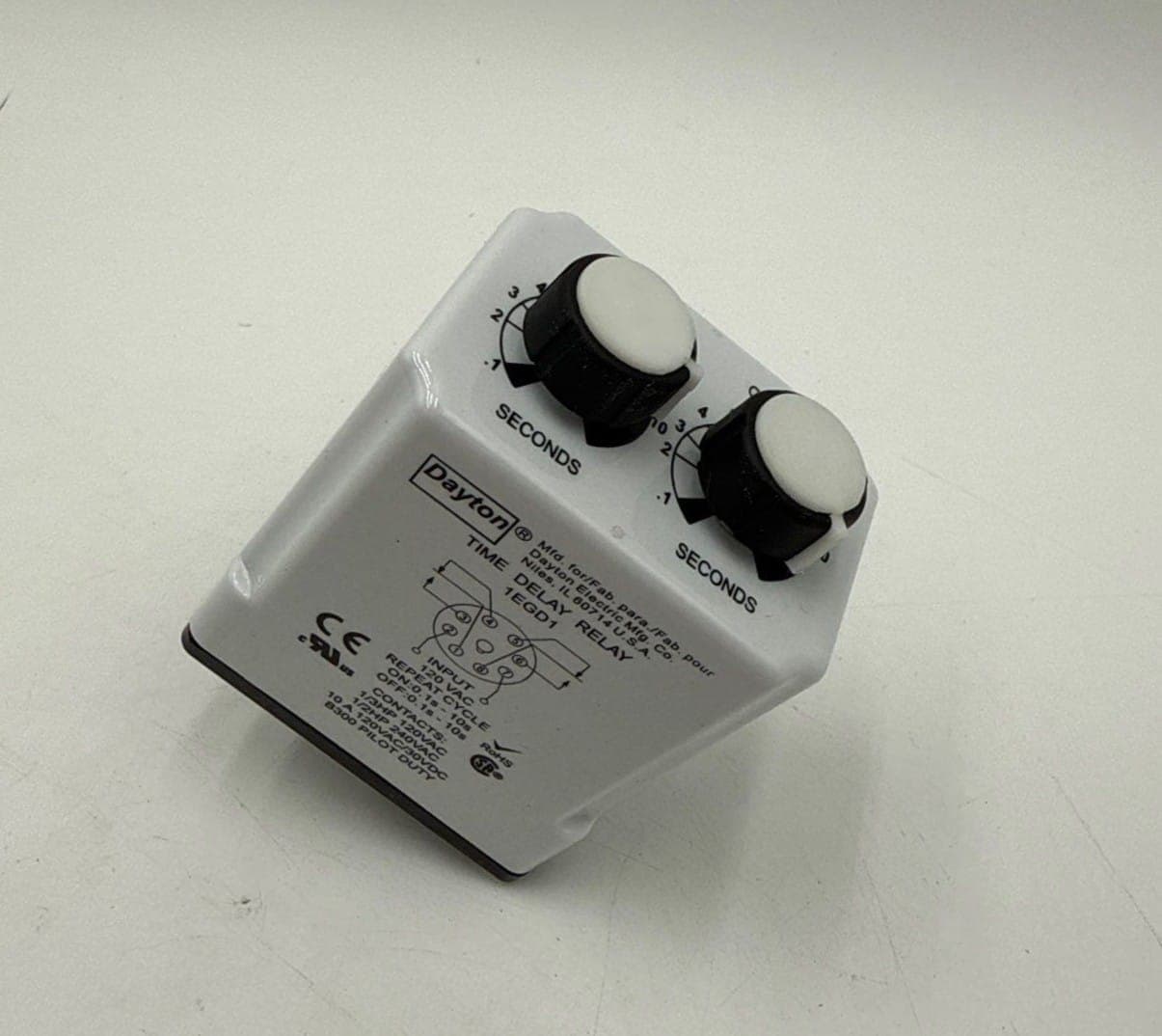 Dayton 1EGD1 Timer DPDT Time Delay Relay 0-10SEC 8 PIN 10A 120V