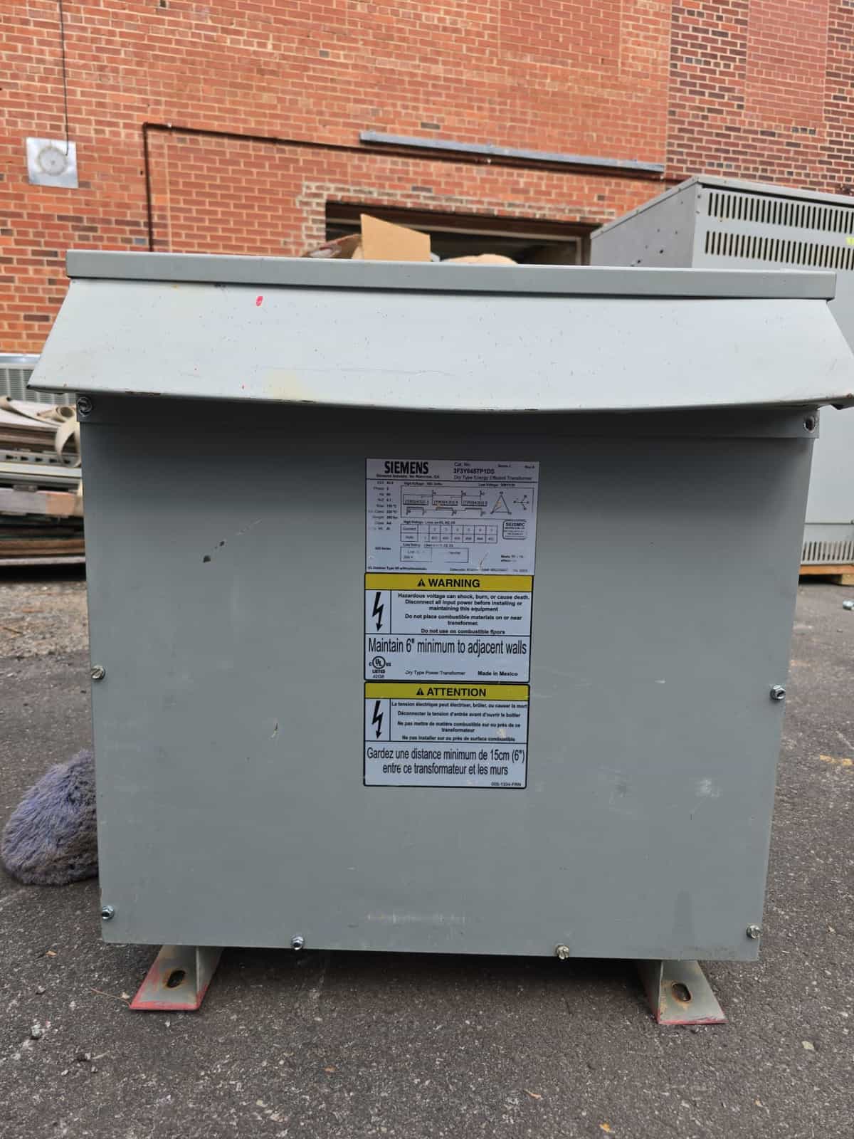 45KVA Siemens 3F3Y045TP1DS Transformer Pri 480V Sec 208/120V 3PH 3R Encl
