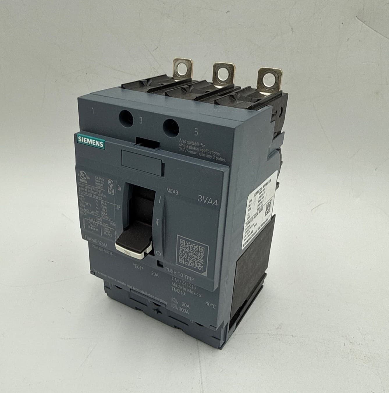 Siemens 3VA4120-5ED34-0AA0 Circuit Breaker 20A 3P 600Y/347V Bolt On 20 Amp – image 1