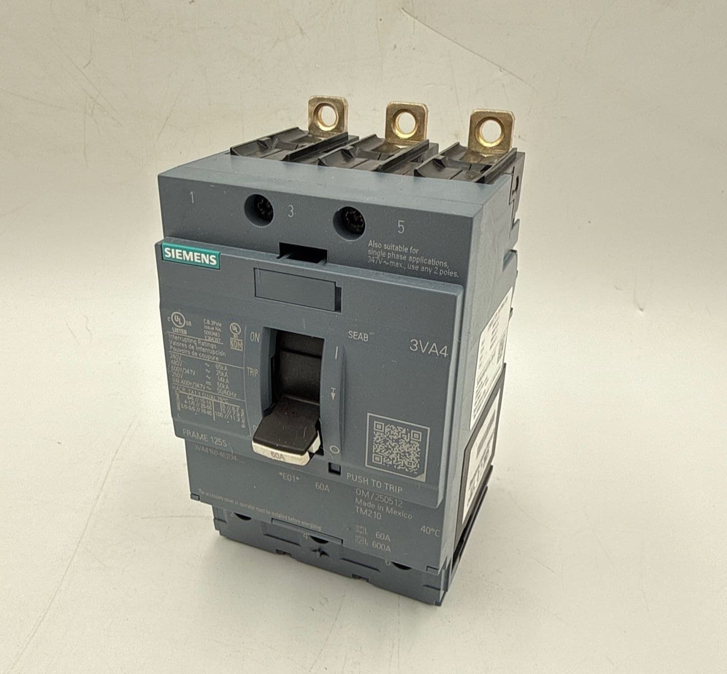 Siemens 3VA4160-4ED34-0AA0 Circuit Breaker 60A 3P 600V 3VA41 60 Amp 3 Pole – image 1