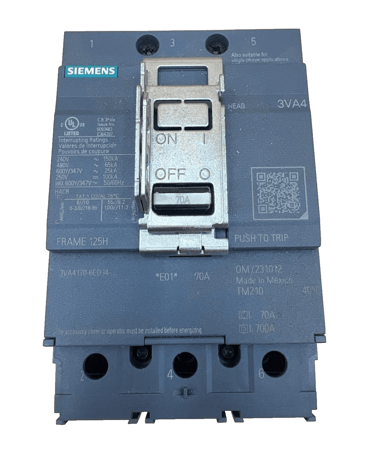 Siemens 3VA4170-6ED34-0AA0 Circuit Breaker — image 1 of 6