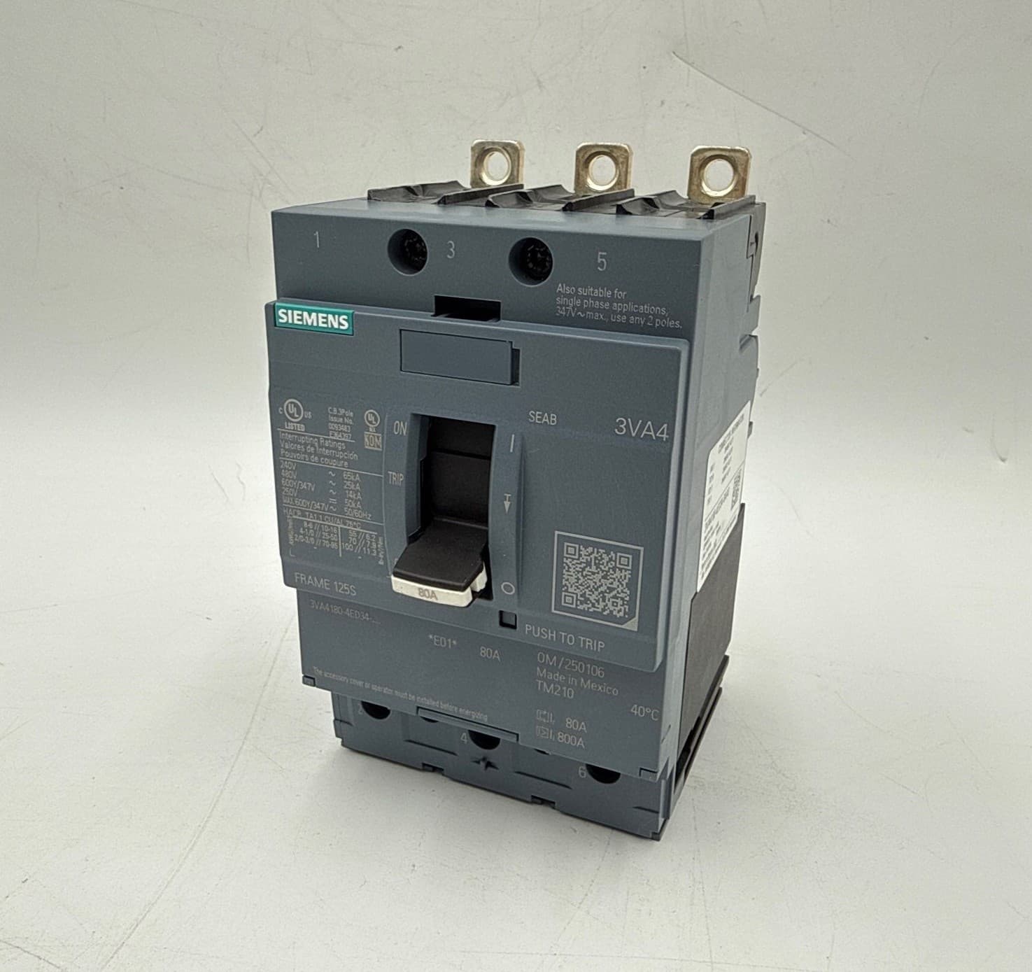 Siemens 3VA4180-4ED34-0AA0 Circuit Breaker 80A 3P 600V 3VA41 80 Amp 3 Pole – image 1