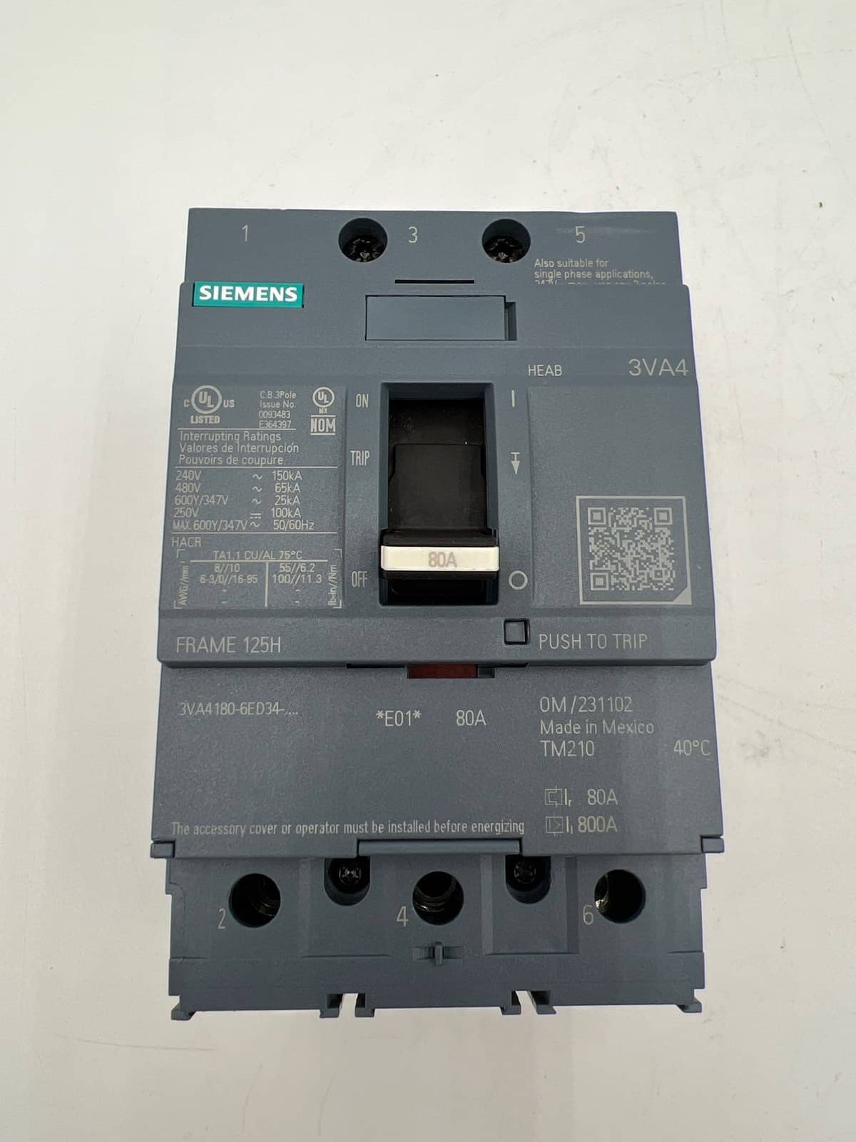 Siemens 3VA4180-6ED34-0AA0 Circuit Breaker — image 1 of 6