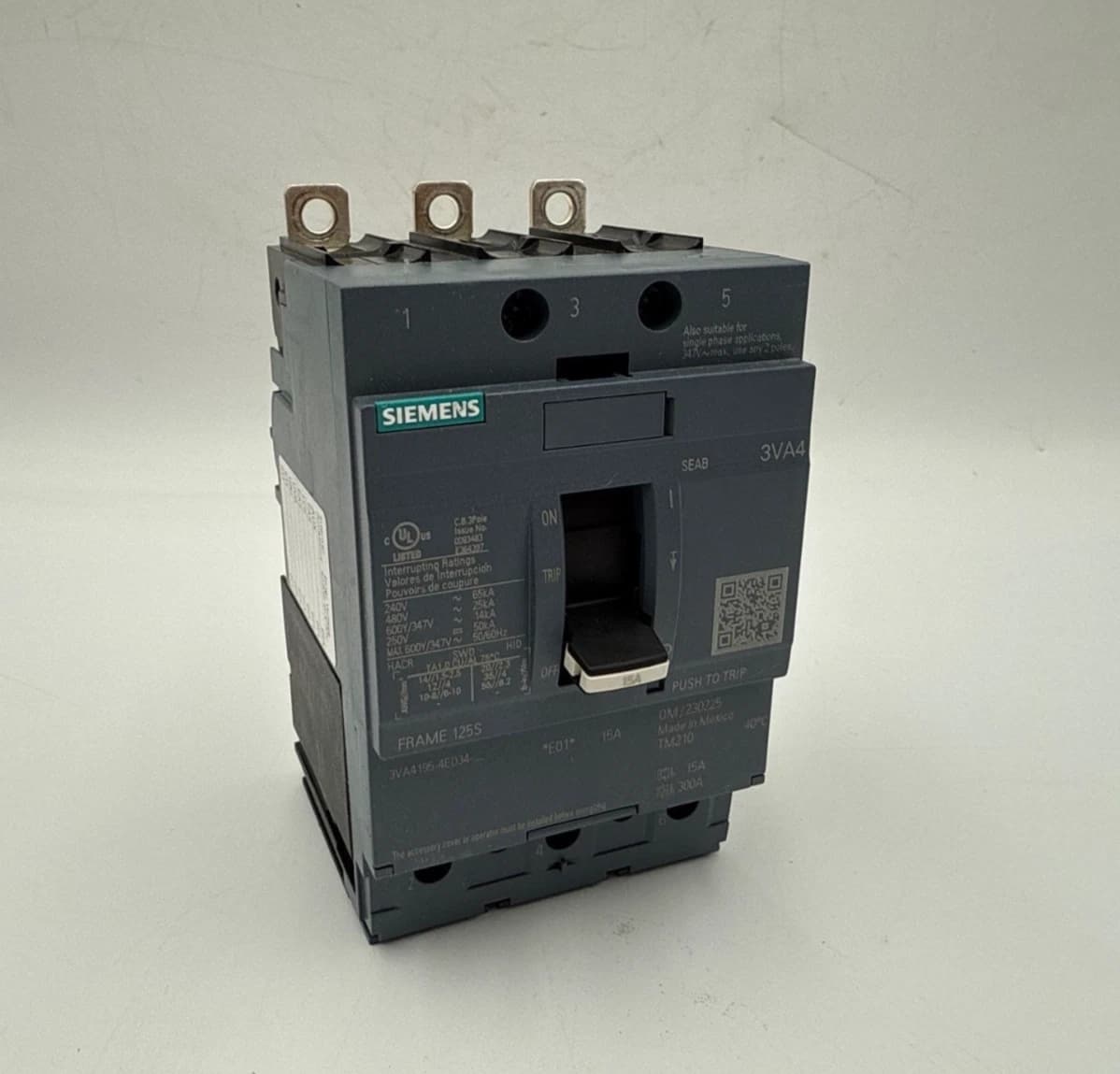 Siemens 3VA4195-4ED34-0AA0 Circuit Breaker 15A 3P 600V 3VA41 15 Amp 3 Pole – image 1