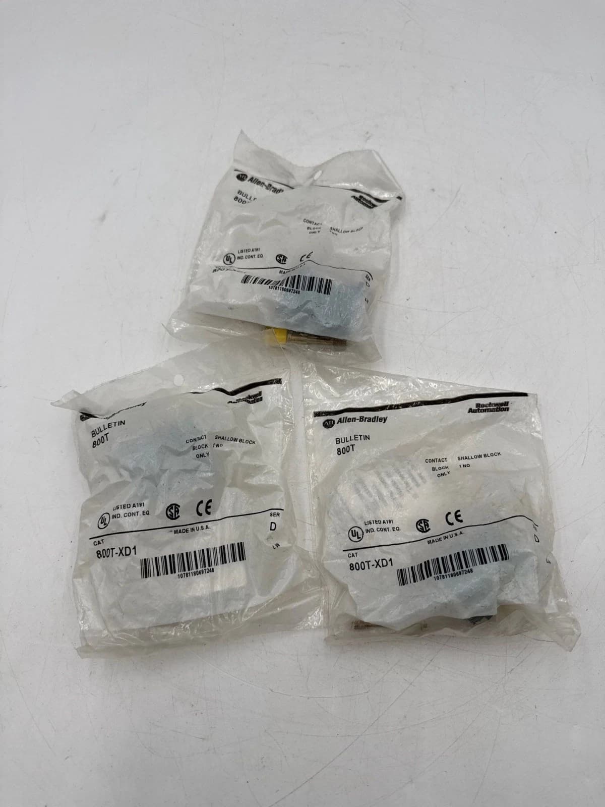 3PC Allen Bradley 800T-XD1 Contact Block 1 N/O TYPE 4, 13 30MM 600V 800TXD1