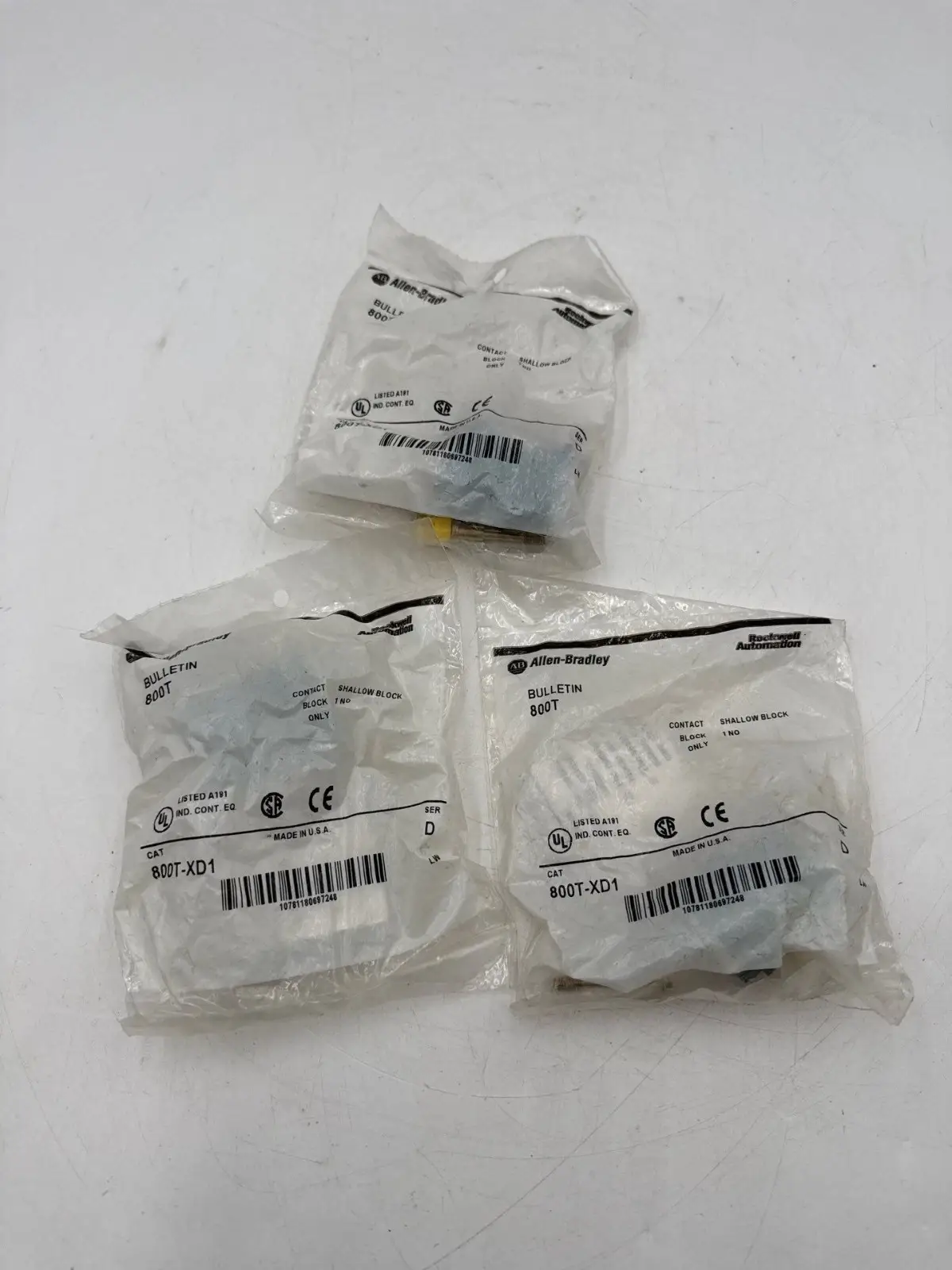 3PC Allen Bradley 800T-XD1 Contact Block 1 N/O TYPE 4, 13 30MM 600V 800TXD1