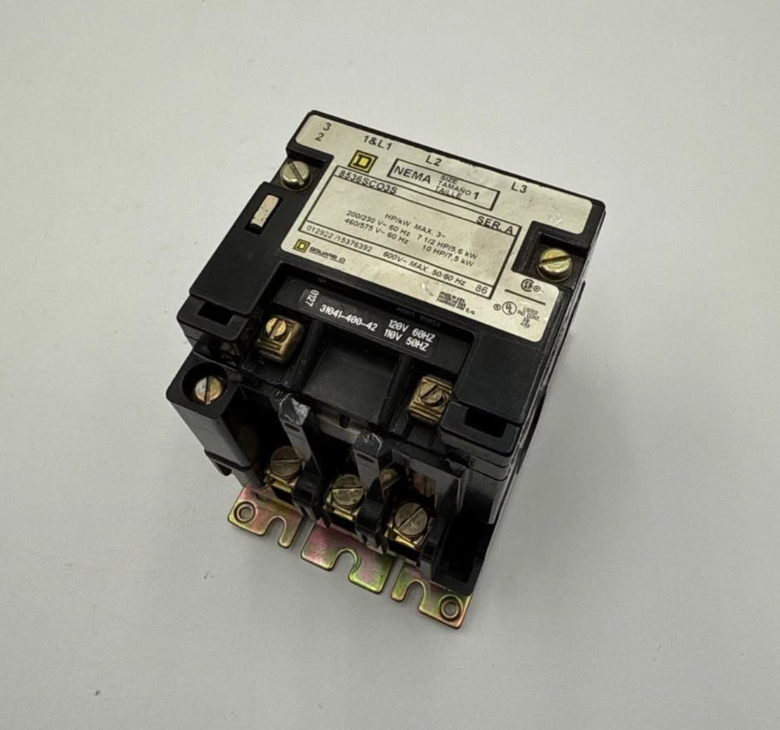 Square D 8536SCO3S NEMA Size 1 Contactor 3P 600V 3PH 10HP Coil 110/120V Ser A – image 1