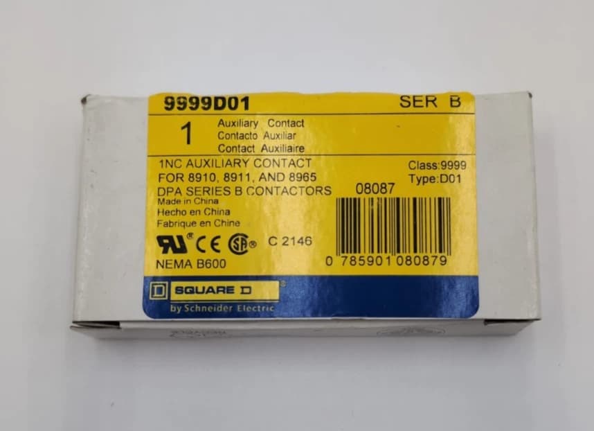 Square D 9999D01 Ser B Auxiliary Contact 600V 5A For 8910 8911 8965 Series NEW – image 1