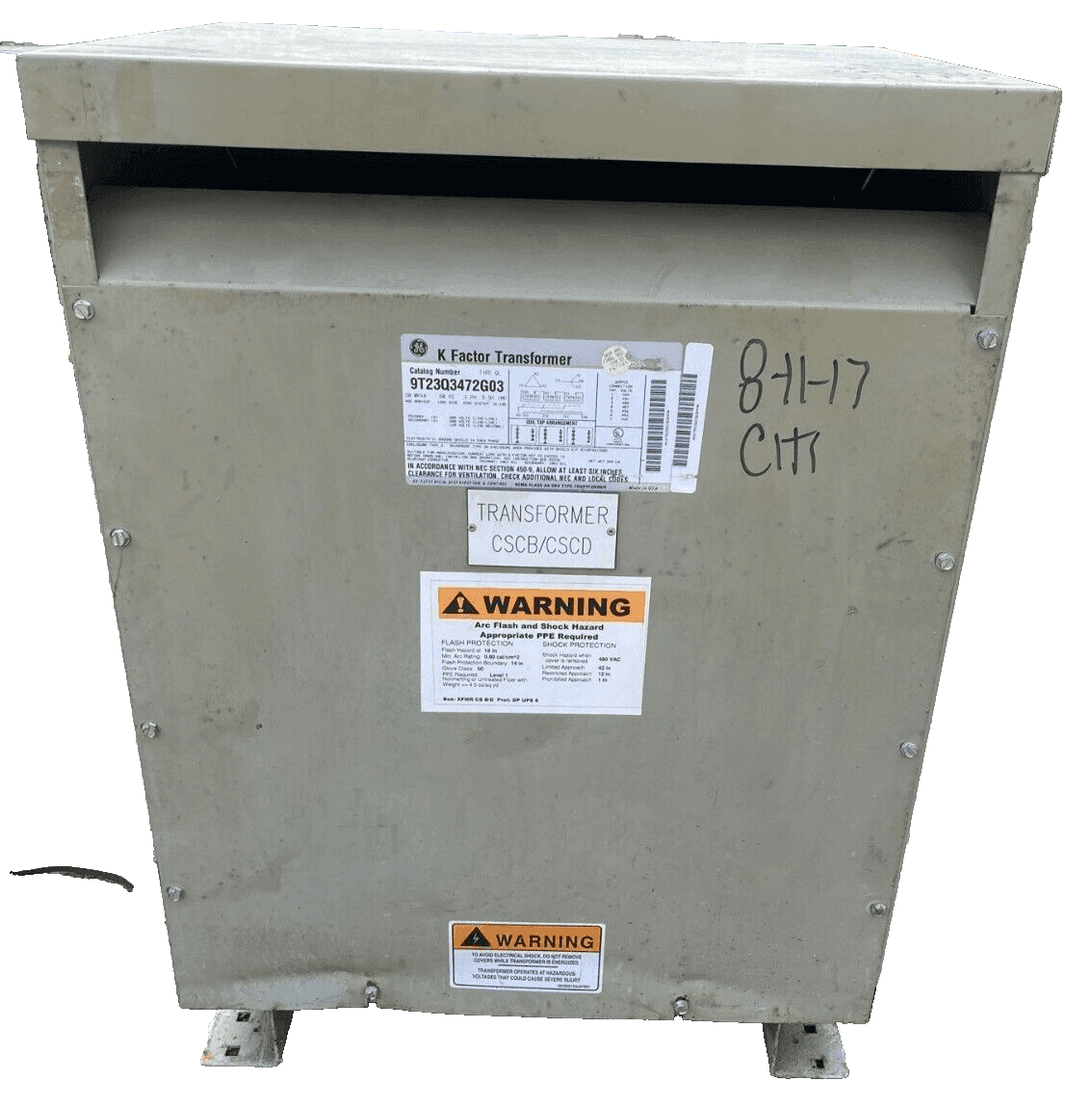 30 kVA GE 9T23Q3472G03 Transformer Pri 480V Sec 208Y/120V 3 Phase 3PH Indoor