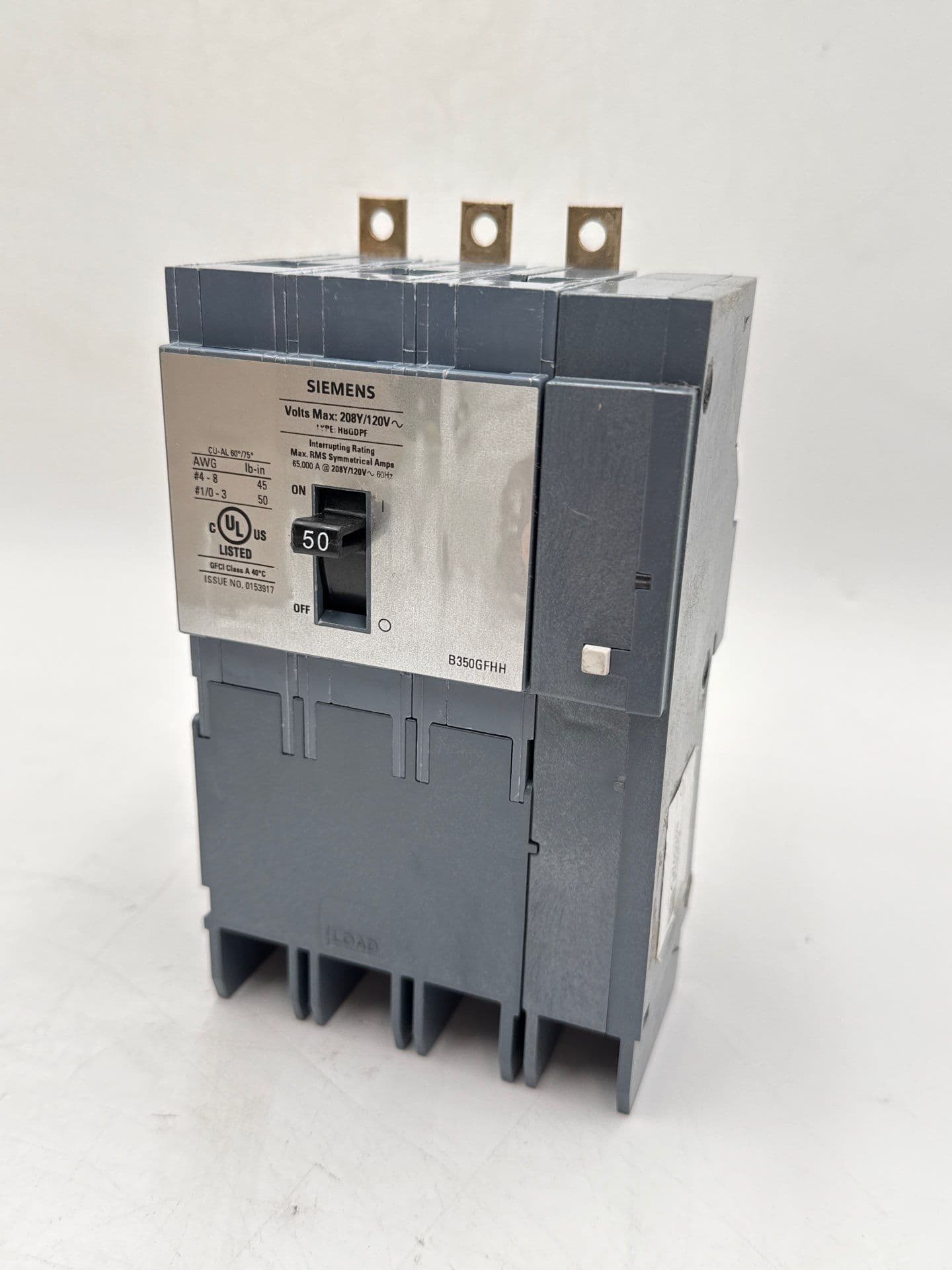 Siemens B350GFHH Circuit Breaker 50A 3P 208Y/120V 65kA HBQDPF Bolt On 50 Amp New – image 1