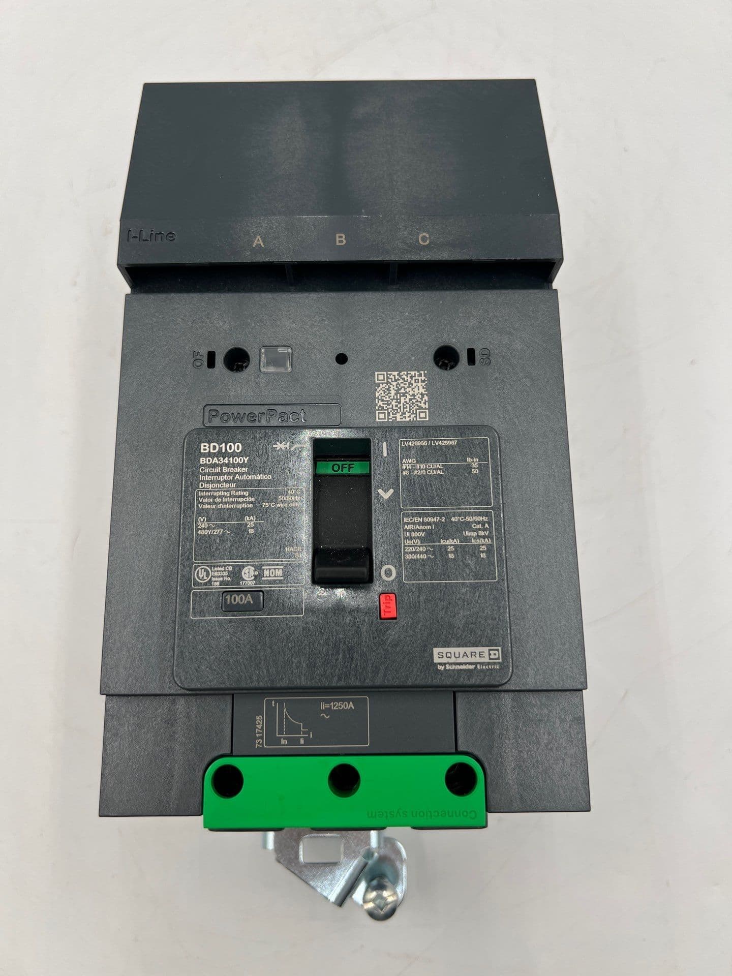 Square D BDA34100Y I-Line Circuit Breaker 100A 480V 3P BDA PowerPact 100A 3 Pole – image 1