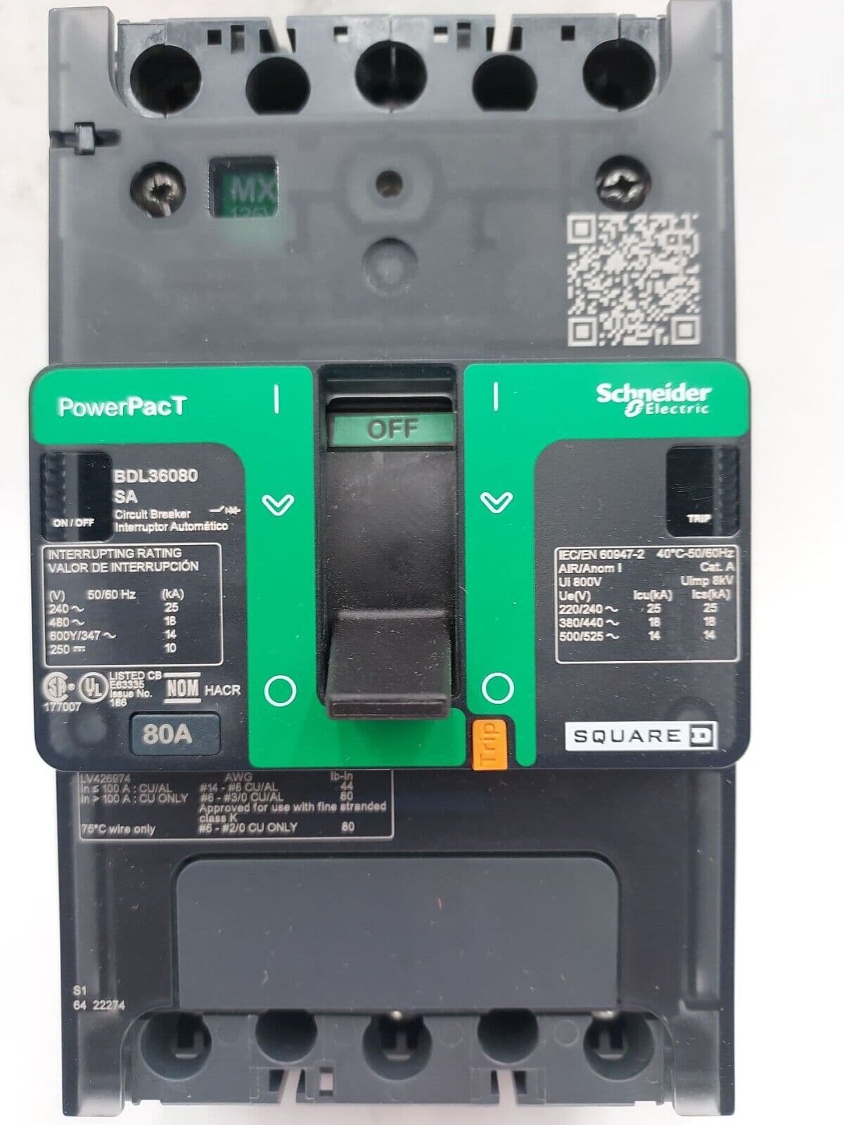 Square D BDL36080SA Circuit Breaker 80A 3P 480V BDL 3PH 80 Amp 3 Pole PowerPact – image 1