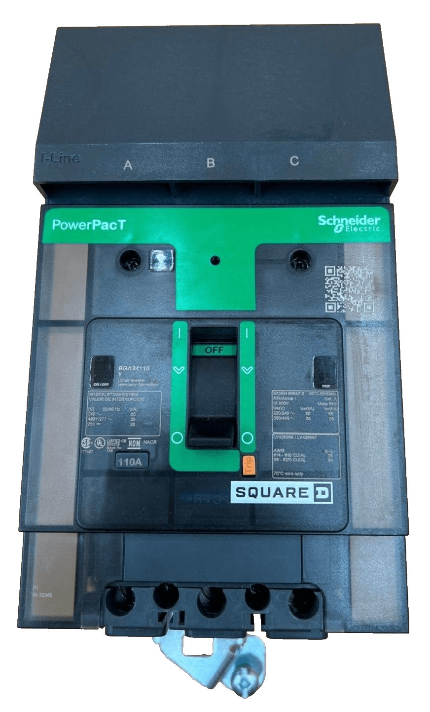 Square D BGA34110Y I-Line Circuit Breaker 110A 3P 480V 3PH BGA 110 Amp PowerPact – image 1