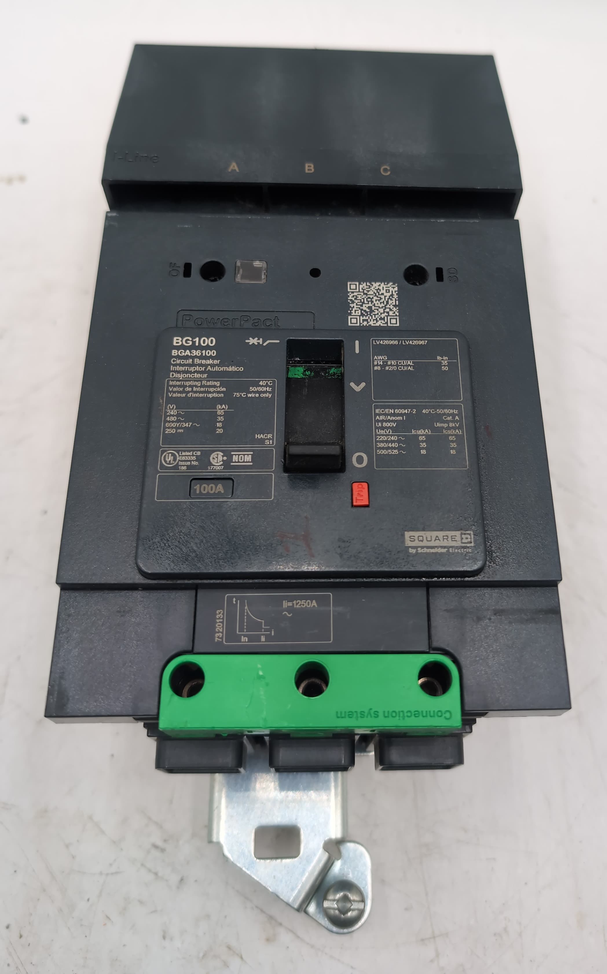 Square D BGA36100 100A 3P 600V PowerPacT B-Frame I-Line Circuit Breaker USED – image 1