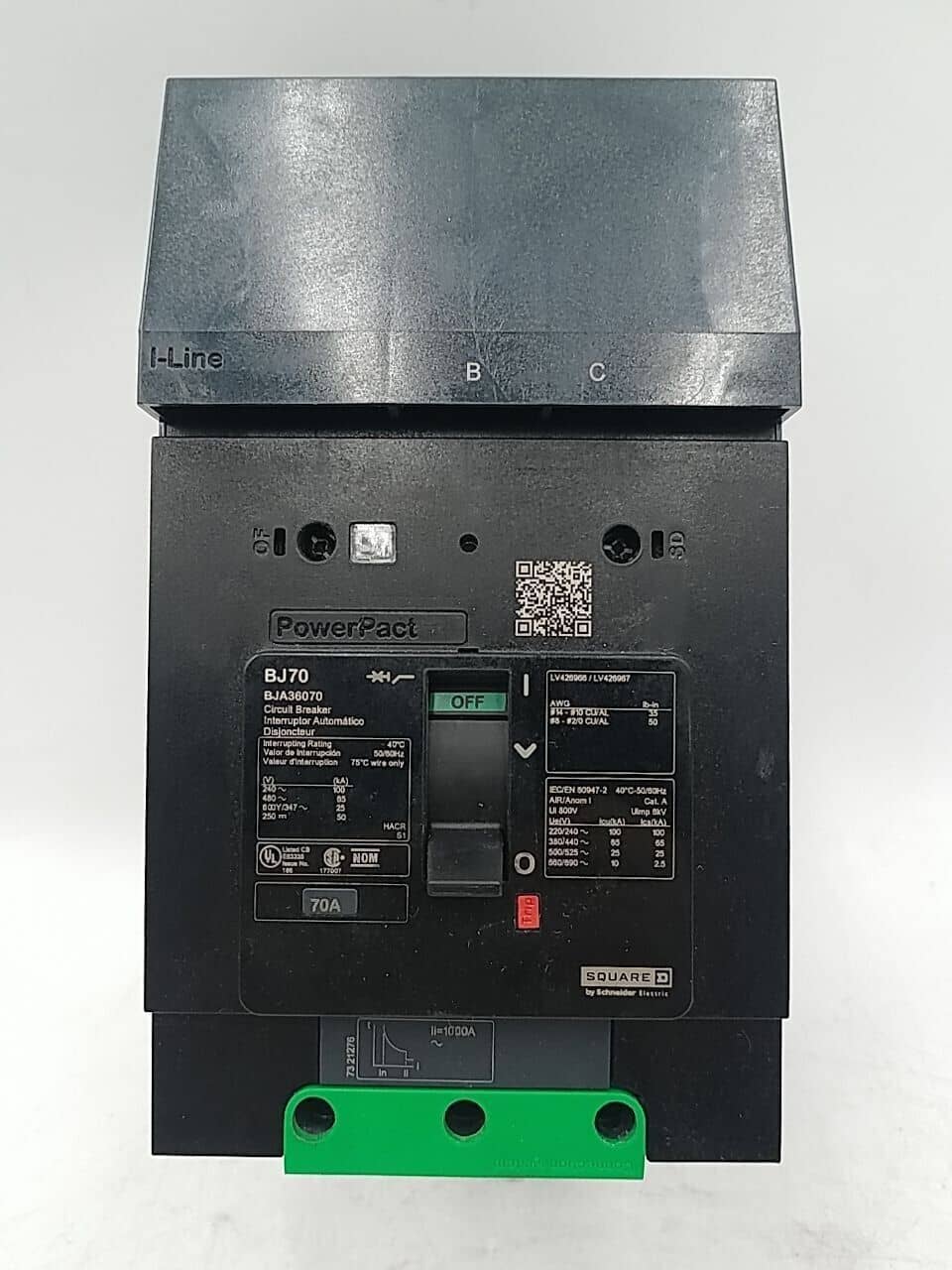 Square D BJA36070 I-Line Circuit Breaker 70A 3P 600V 3PH BJA 70 Amp