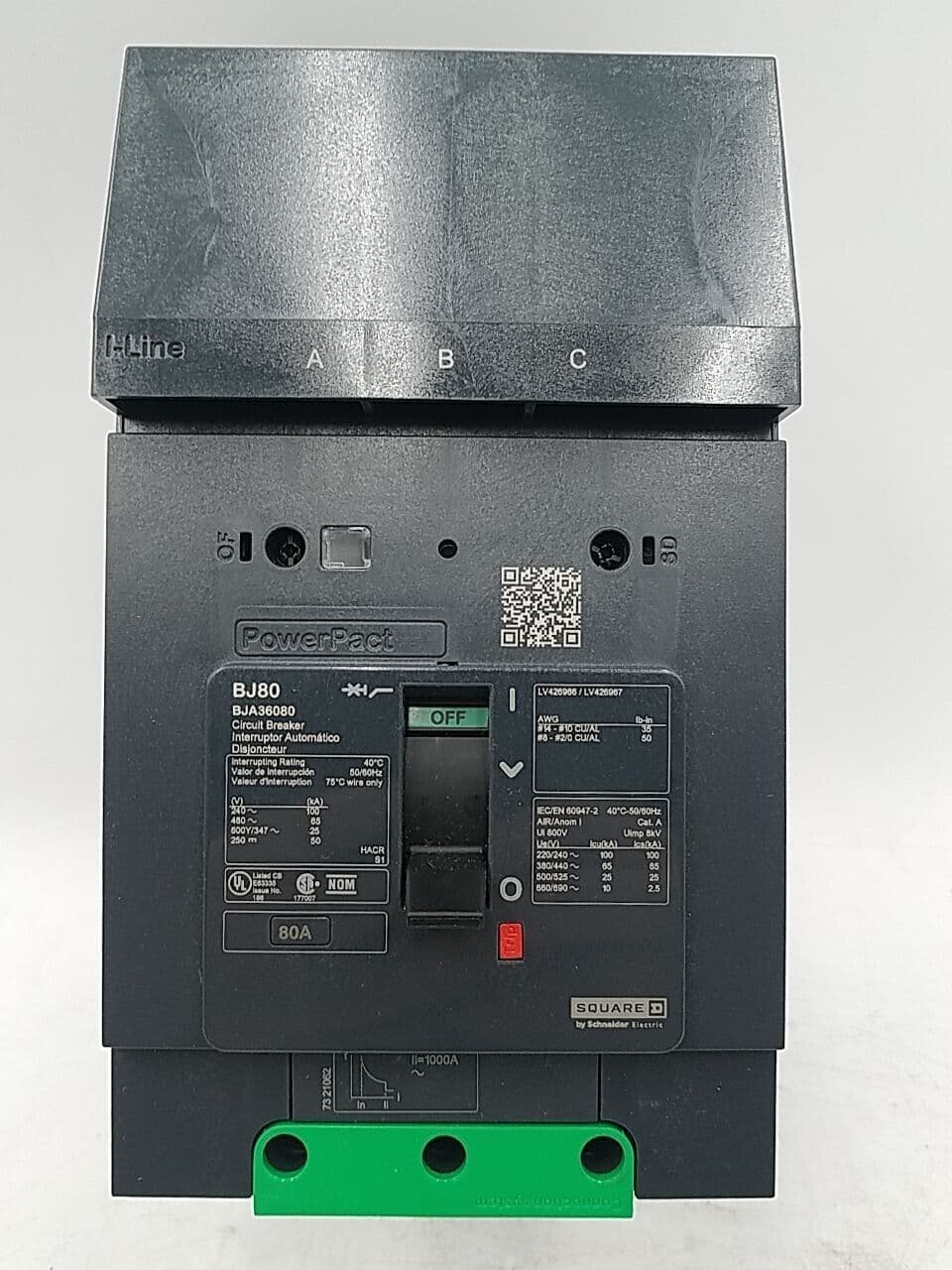 Square D BJA36080 I-Line Circuit Breaker 80A 3P 600V BJ80 80 Amp 3 Pole