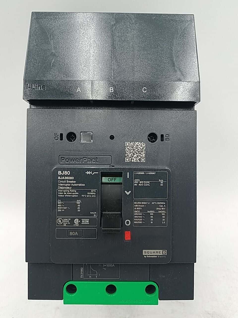 Square D BJA36080 I-Line Circuit Breaker 80A 3P 600V BJ80 80 Amp 3 Pole