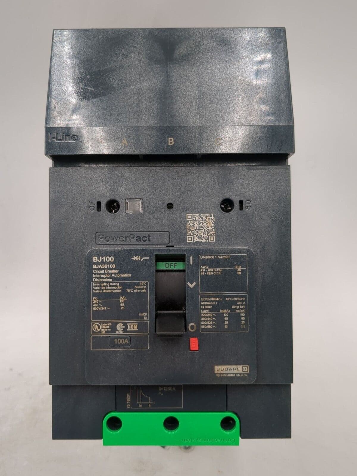 Square D BJA36100 I-Line Circuit Breaker 100A 3P 600V BJA BJ100 100 Amp
