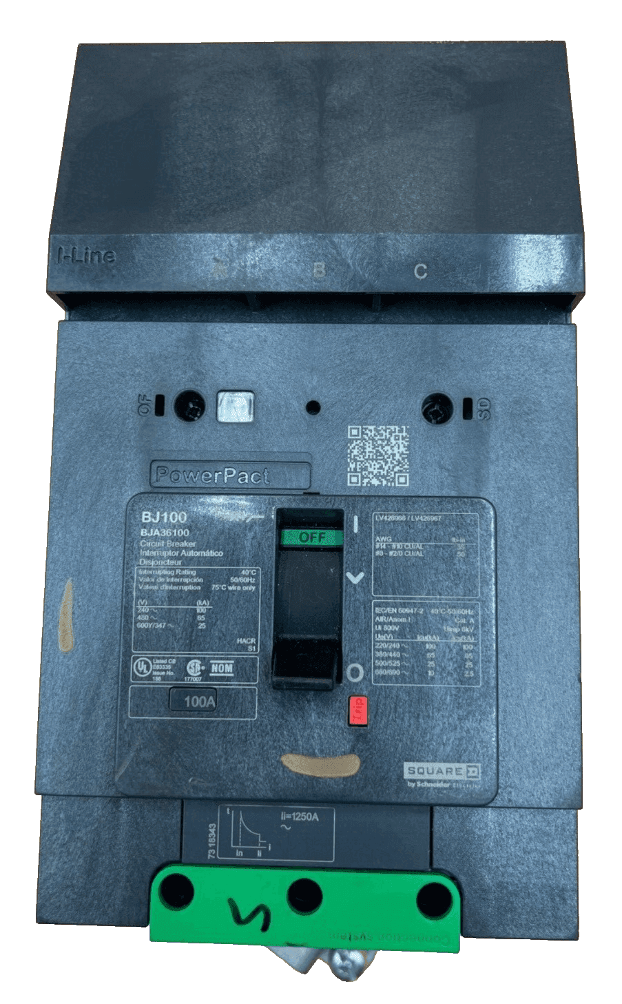 Square D BJA36100 I-Line Circuit Breaker 100A 3P 600V 3PH 100 Amp 3 Pole