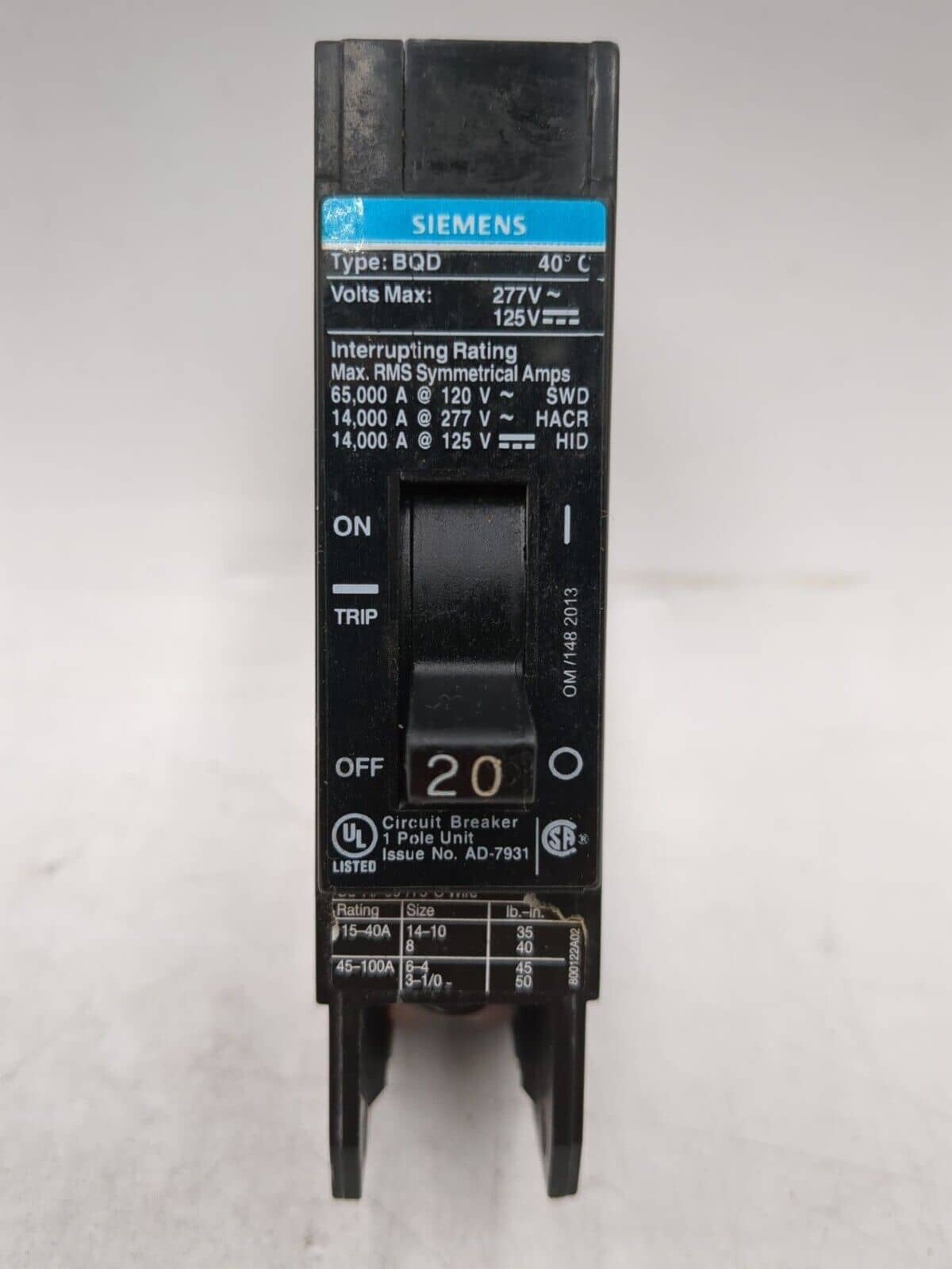 Siemens BQD120BP Circuit Breaker — image 1 of 6