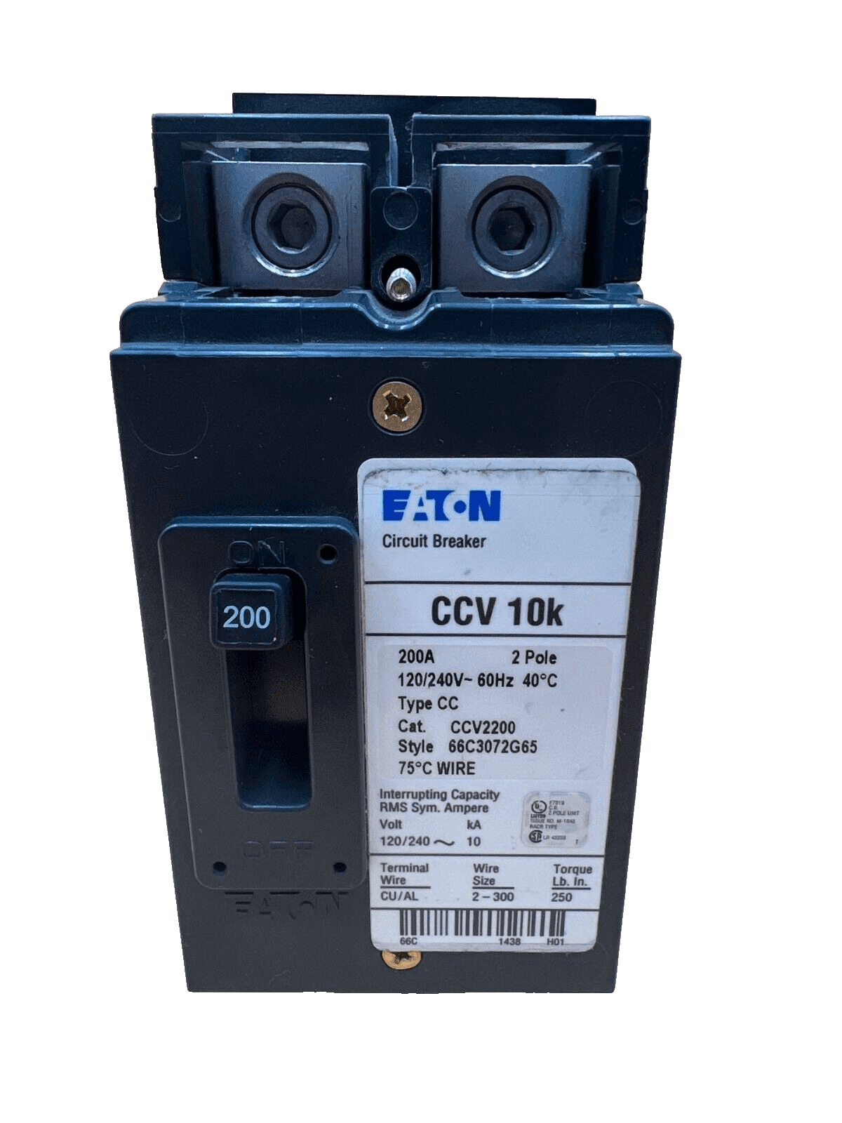 Cutler Hammer CCV2200 Circuit Breaker 200A 240V 2P CCV 200 Amp 2 Pole CCV-2200