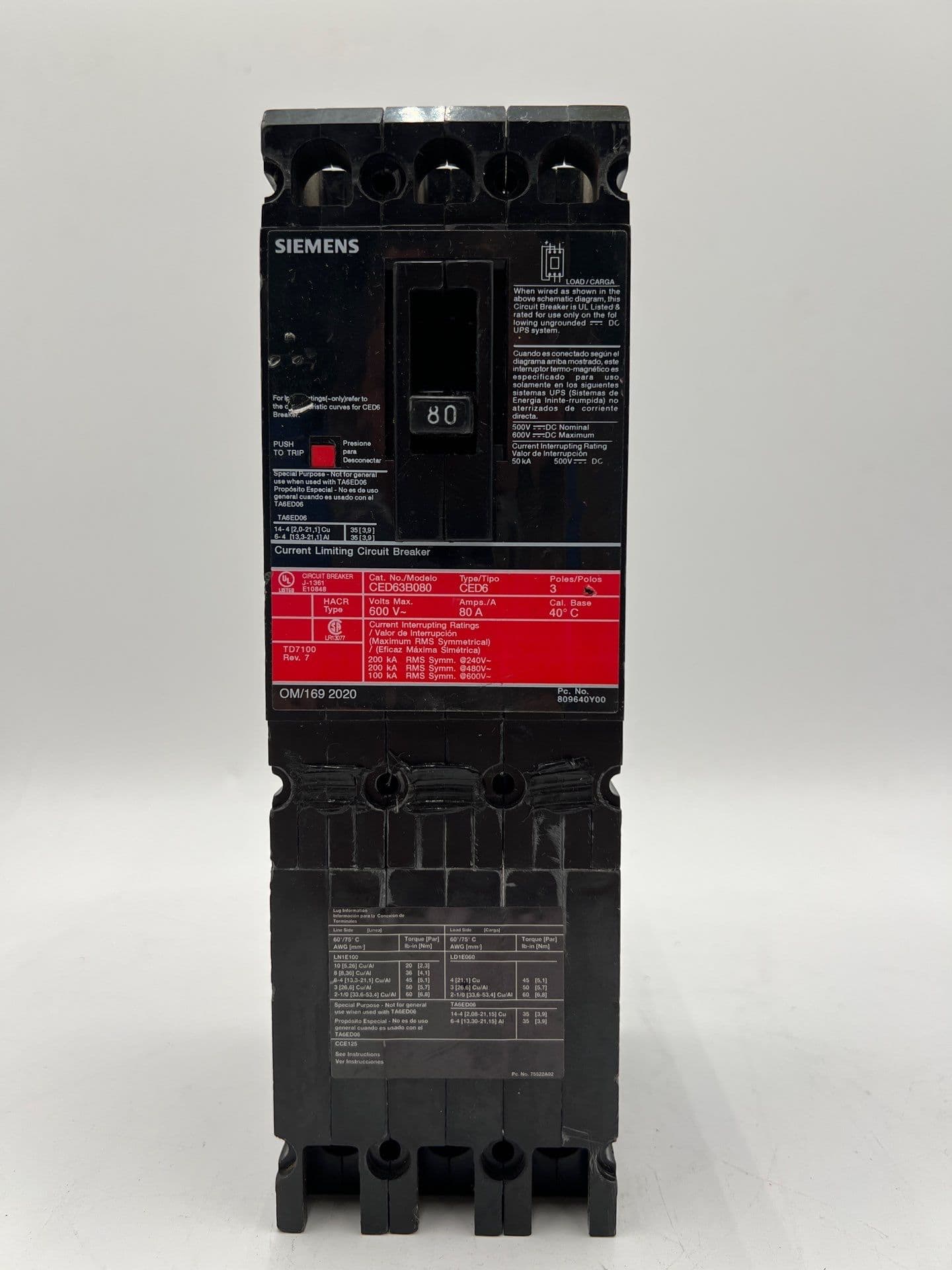 Siemens CED63B080 Circuit Breaker — image 1 of 8