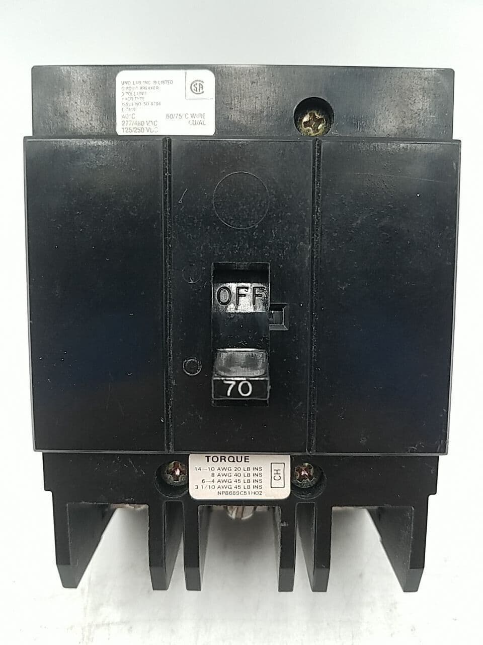 Cutler-Hammer CH3070 Circuit Breaker 70A 3P 480/277V CH 70 Amp 3 Pole