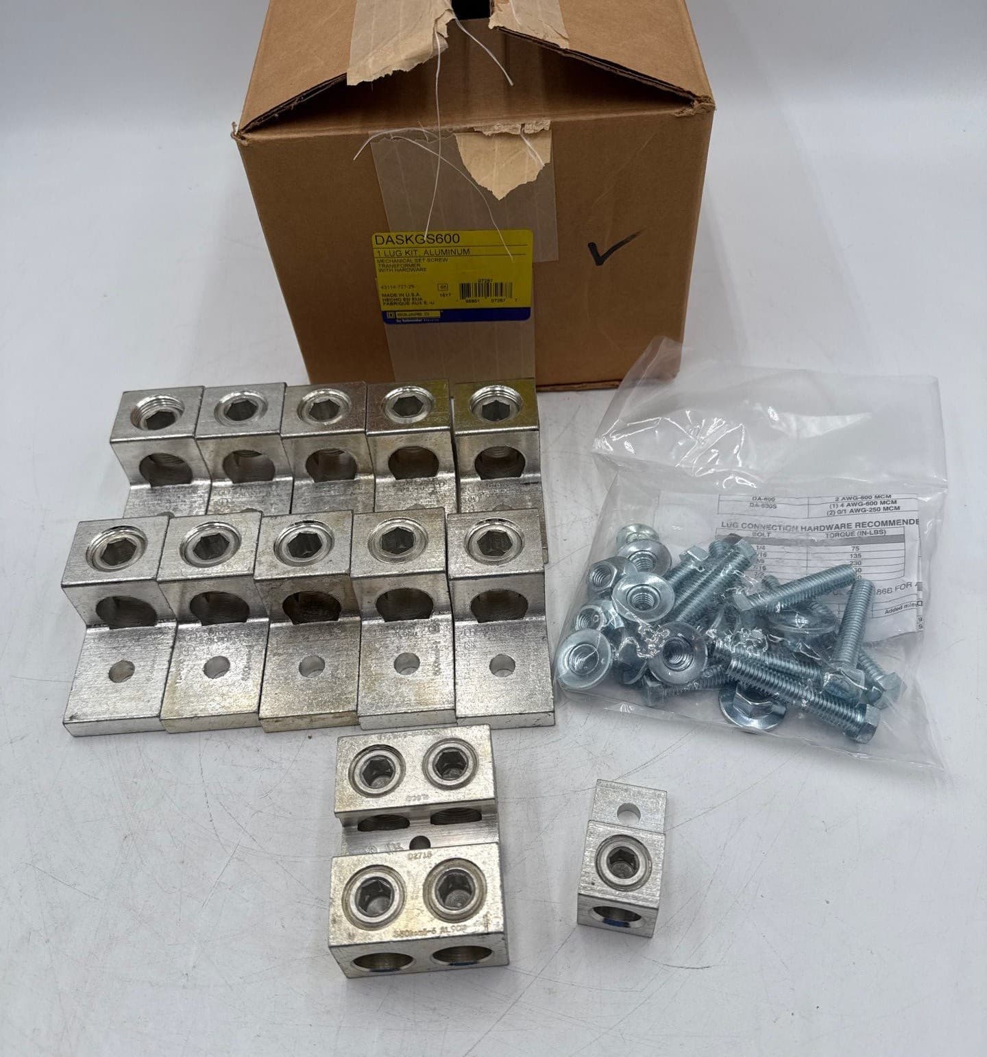 Square D DASKGS600 Lug Kit Aluminum 600A 600kcmil to 2 AWG Transformer Acc – image 1