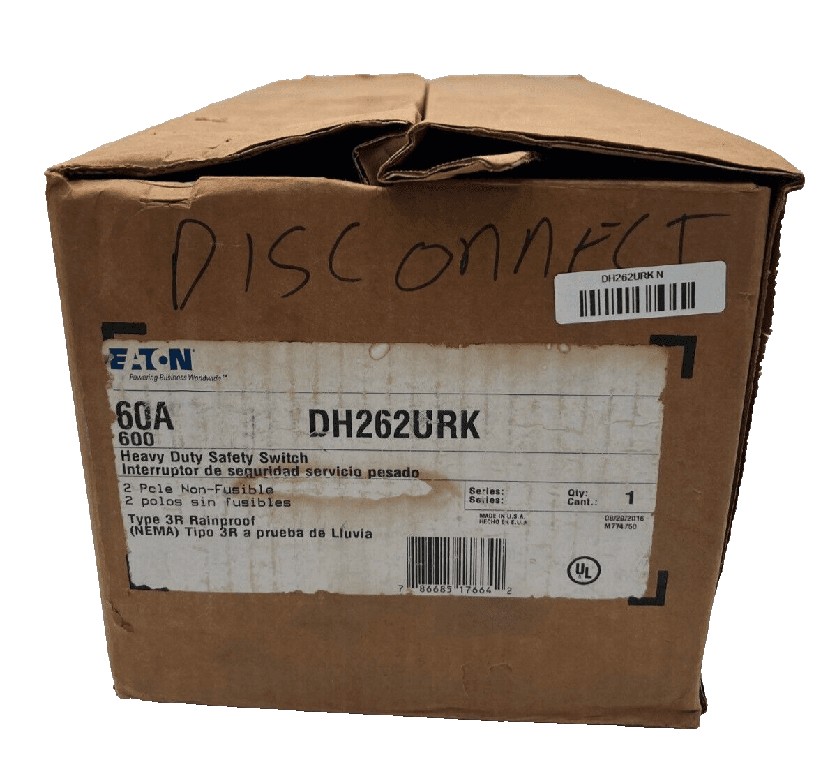 Eaton DH262URK Safety Disconnect Switch 60A 2P 600V 3R Outdoor Enclosure – image 1