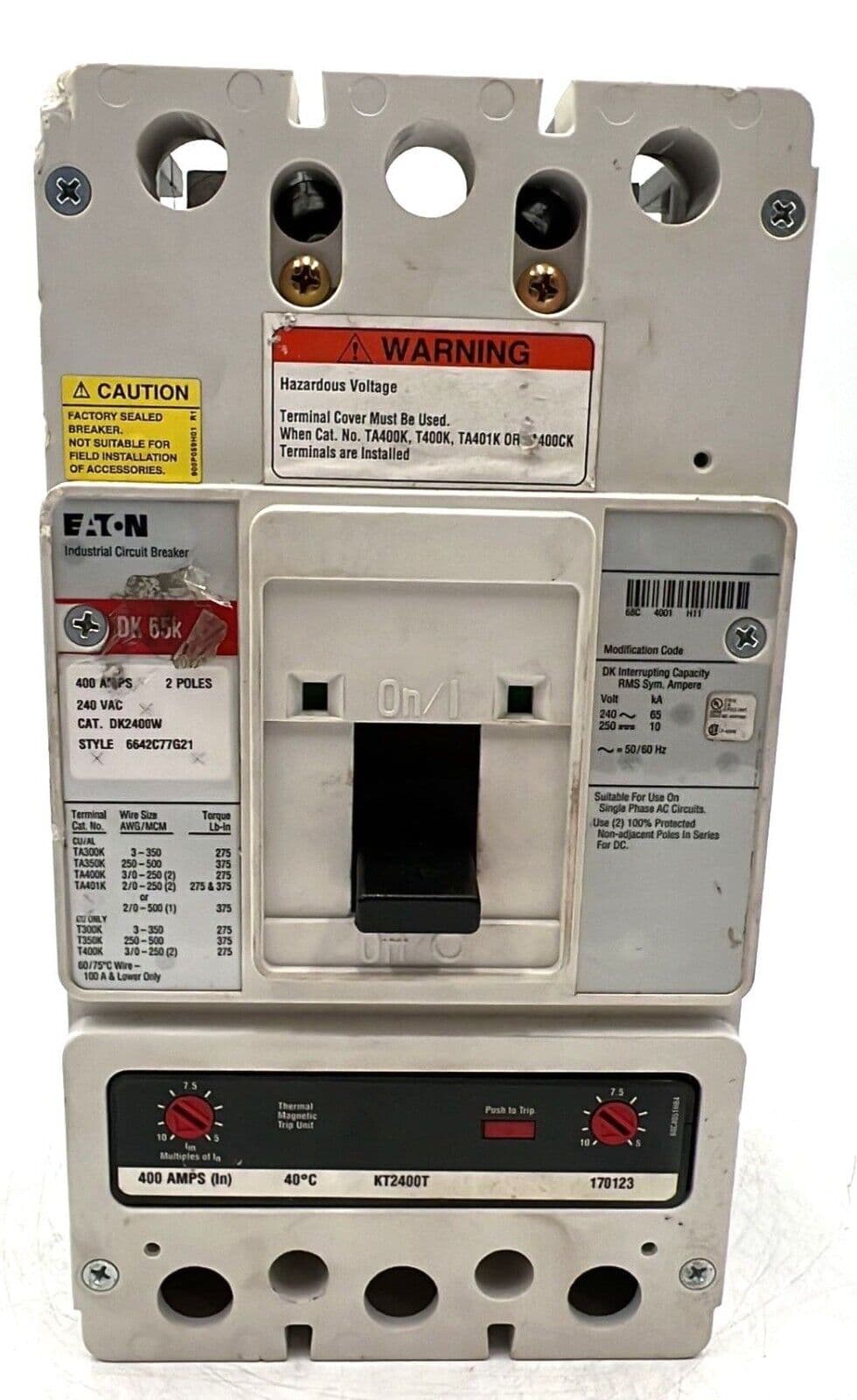 Eaton DK2400W Circuit Breaker 400A 2P 240V DK 65k 400 Amp 2 Pole – image 1
