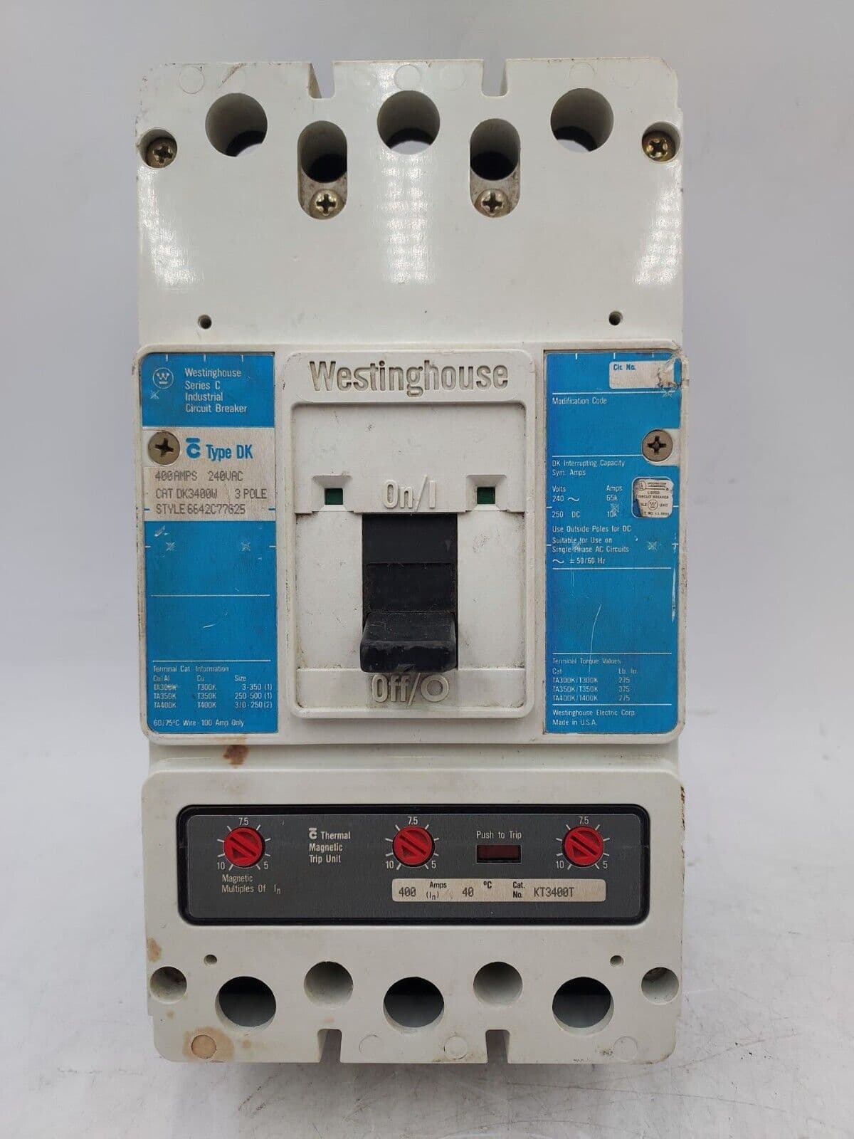 Westinghouse DK3400W Circuit Breaker — image 1 of 8