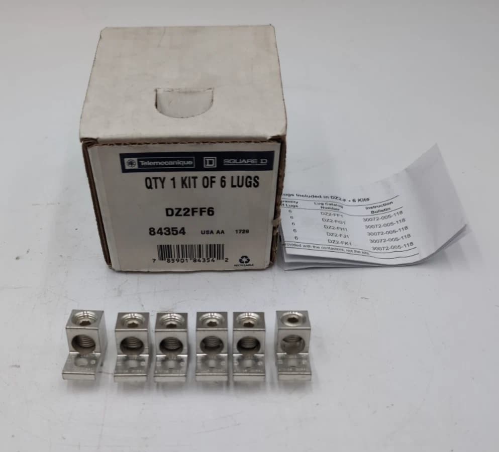 Square D DZ2FF6 Lug Kit for TeSys LC1F115 115 A F-Line Contactor 6PC Lugs New