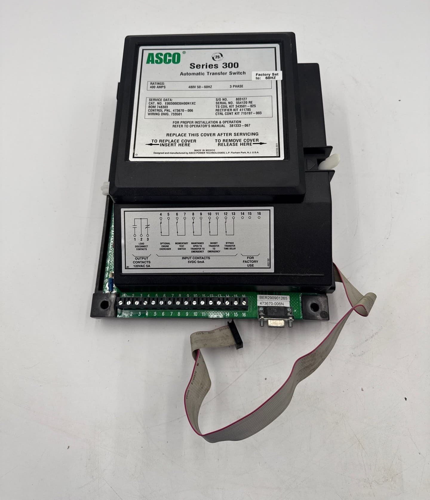 ASCO Series 300 Automatic Transfer Switch 400A 480V 60Hz E00300030400N1XC