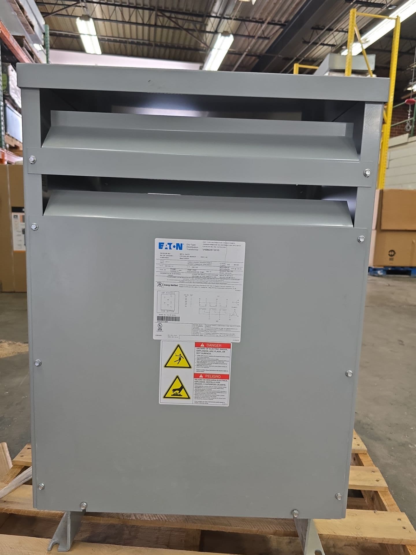 30kVA Eaton V48M28T3016 Transformer 3PH Pri 480V Sec 208/120V Indoor T272 G01S02 – image 1