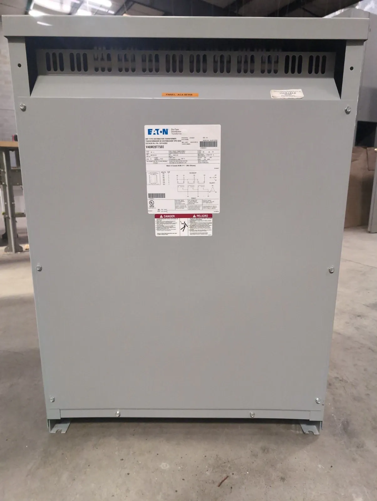 75KVA Eaton V48M28T75EE Transformer Pri 480V Sec 208/120V 3PH Indoor Encl 60Hz
